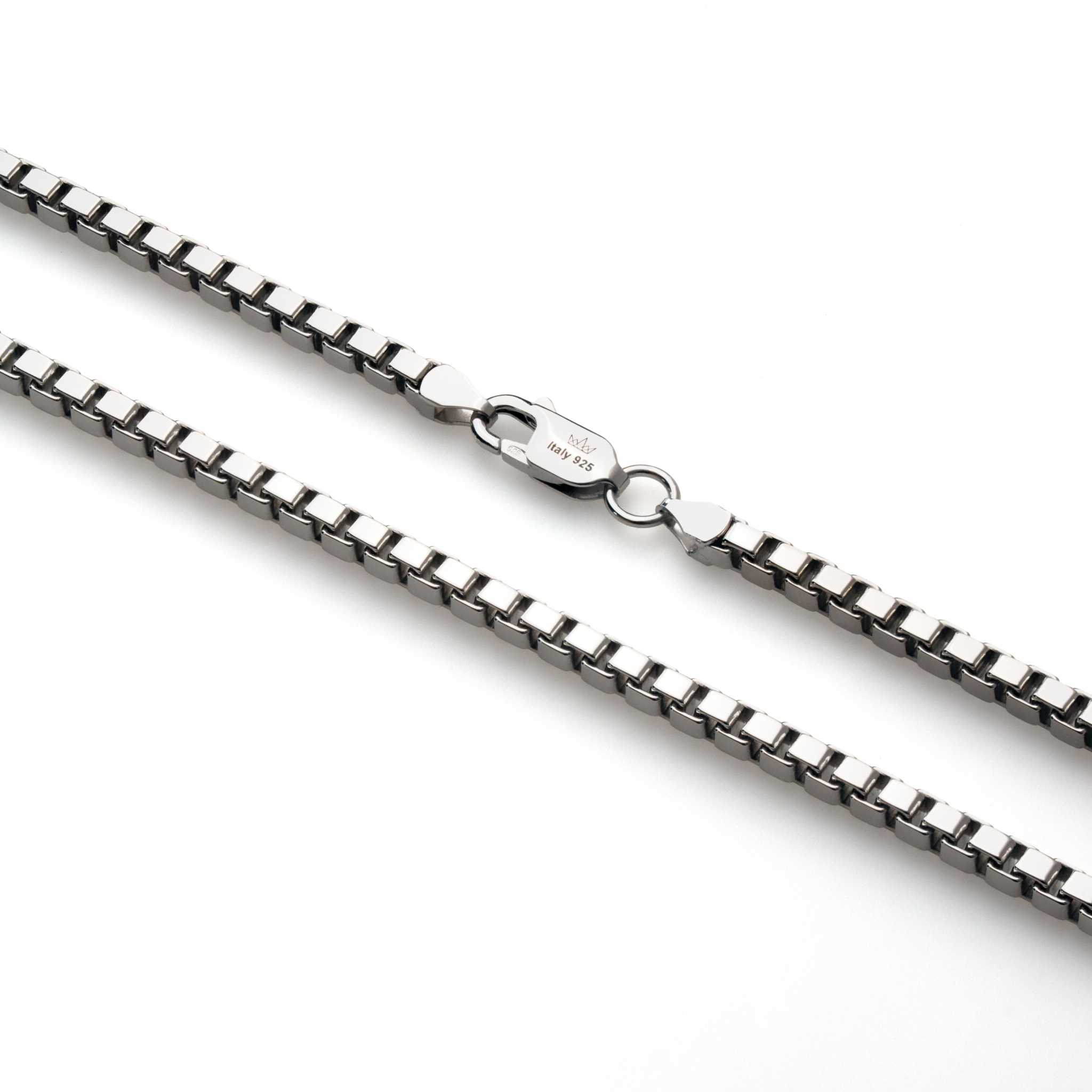Box Chain 925 Sterling Silver Necklace with Rhodium Plating and Lobster Clasp