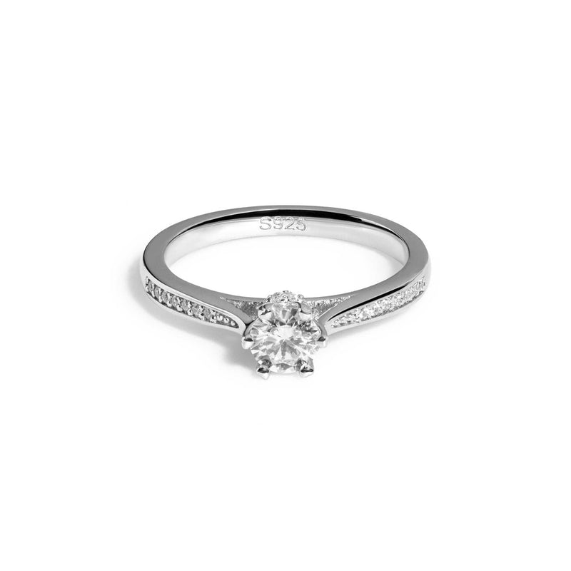 Sterling silver Secret Cathedral Ring with 0.7ct moissanite stone, round cut.