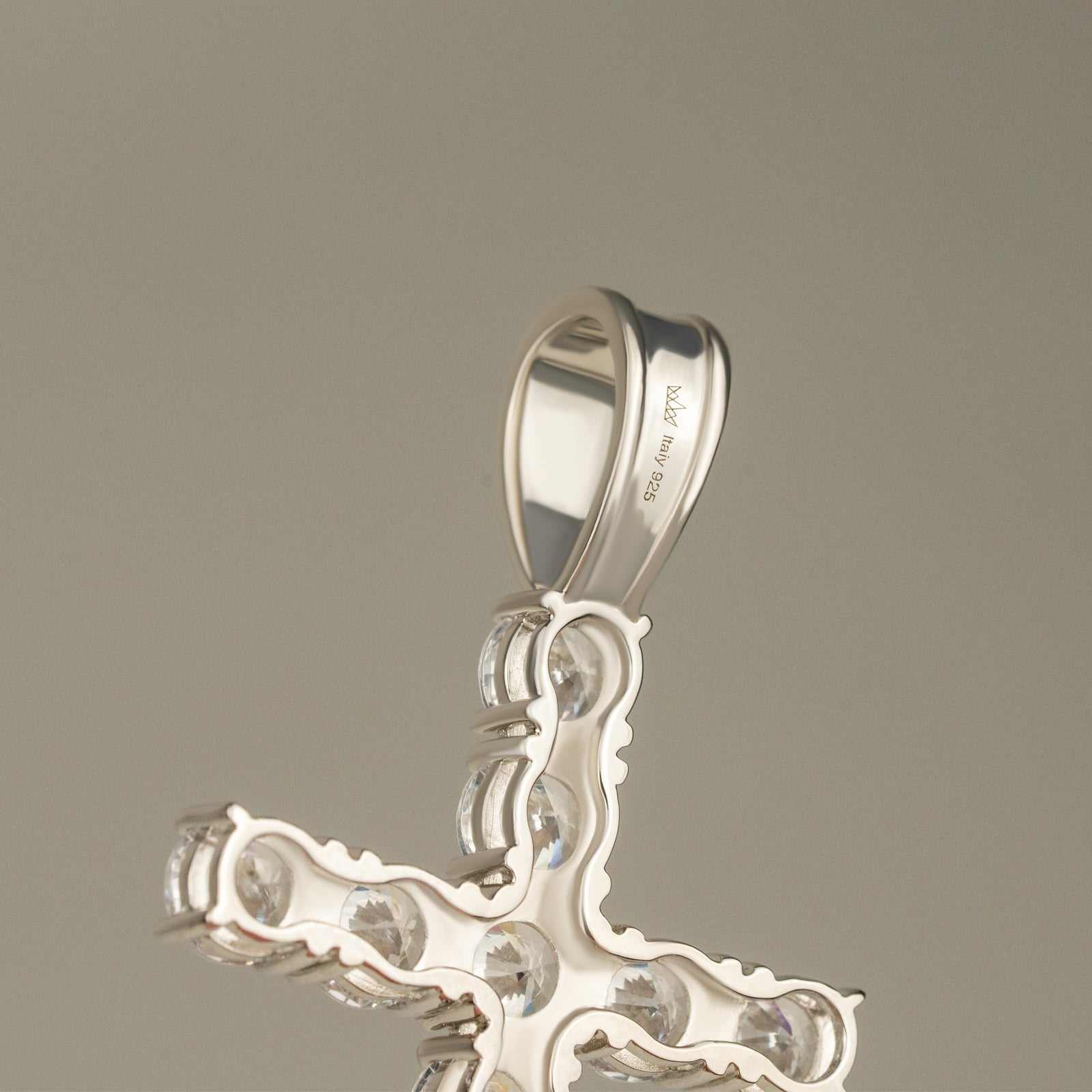 925 Sterling Silver Tennis Cross Pendant with AAAAA CZ stones.
