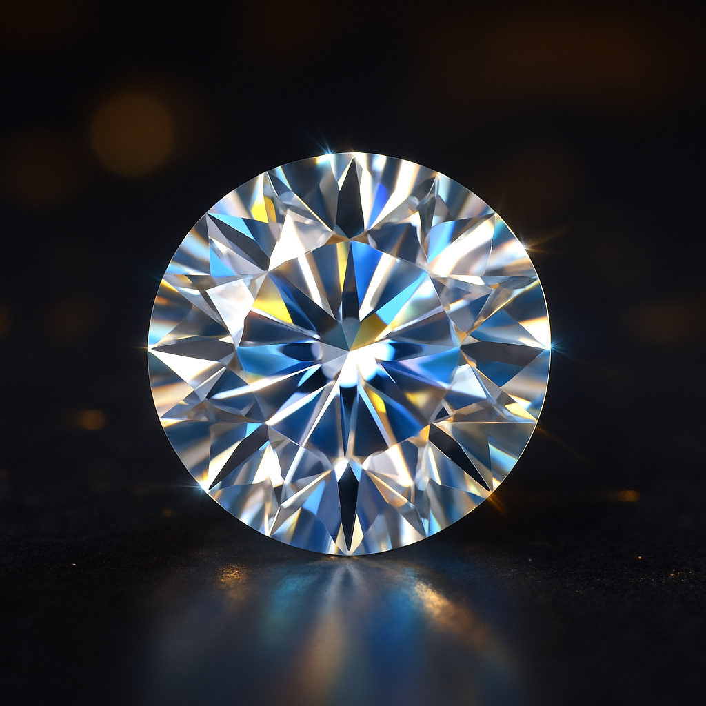 Close-up of a sparkling round moissanite gemstone showcasing high brilliance and fire against a dark background representing moissanite vs cubic zirconia pendant comparison.