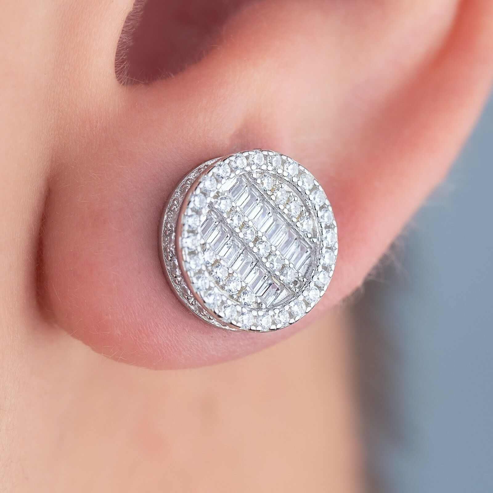 Round Baguette Stud Earrings