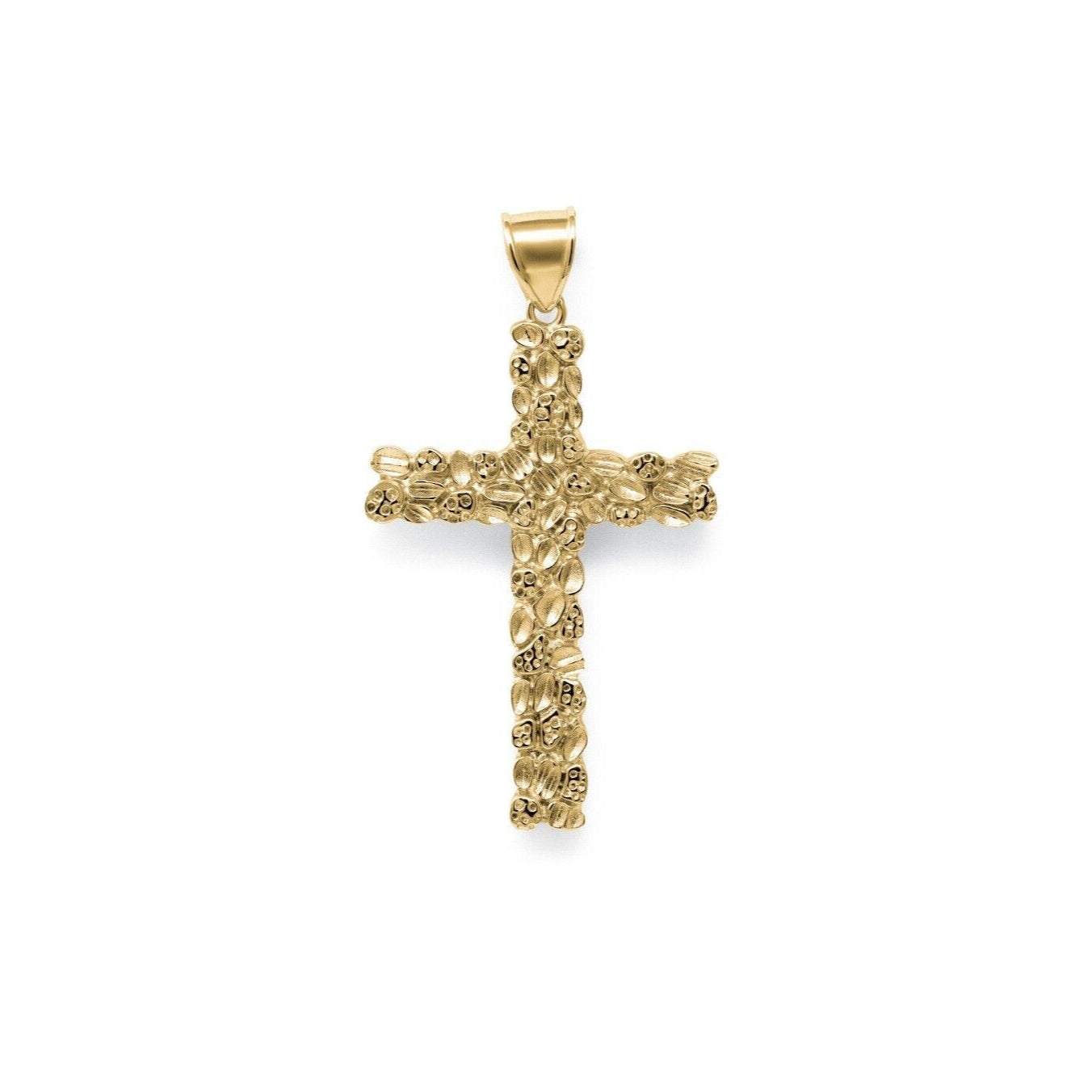 Gold Nugget Cross Pendant in 14K Gold Plated Sterling Silver
