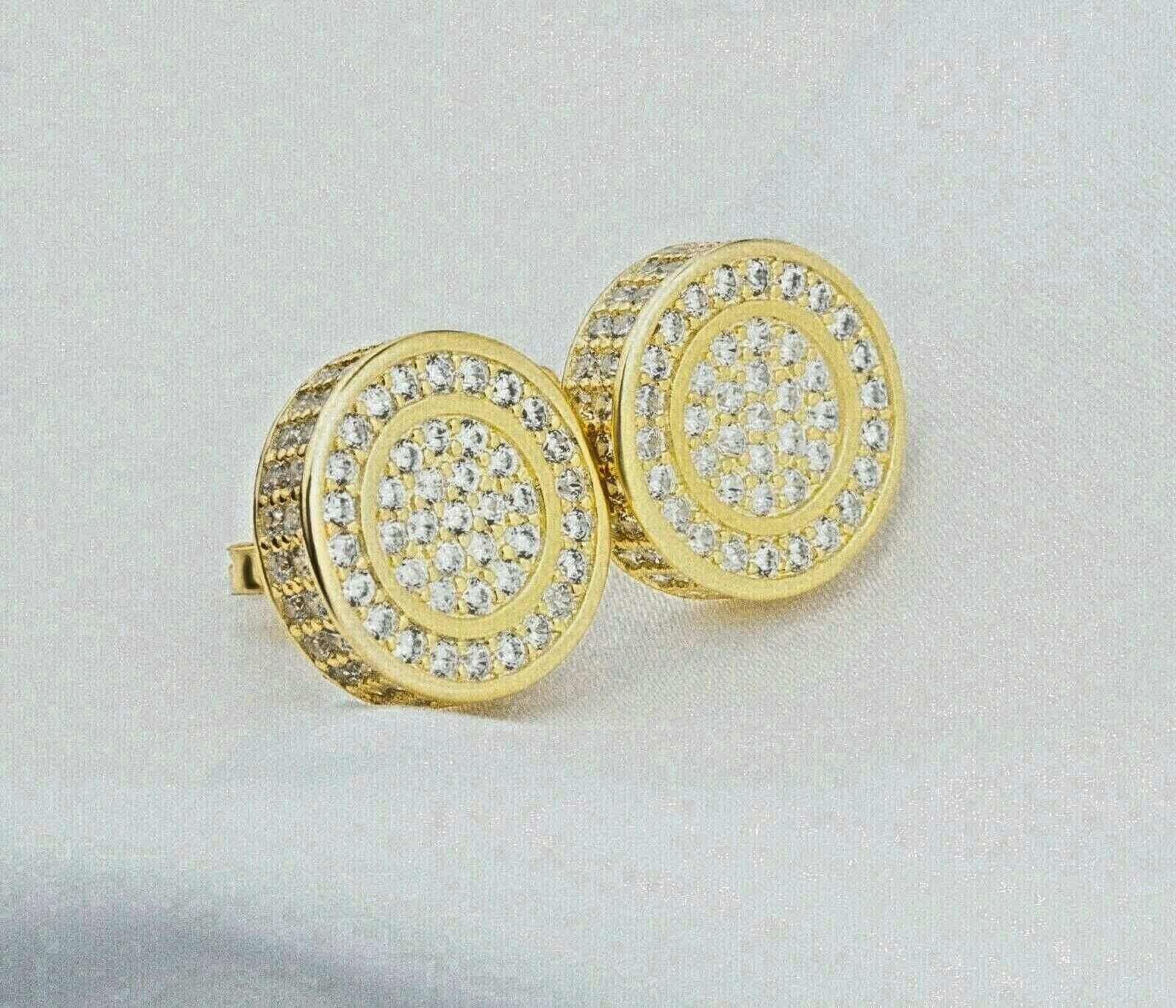 Real 925 silver iced CZ hip hop men's earrings with 18k gold finish.