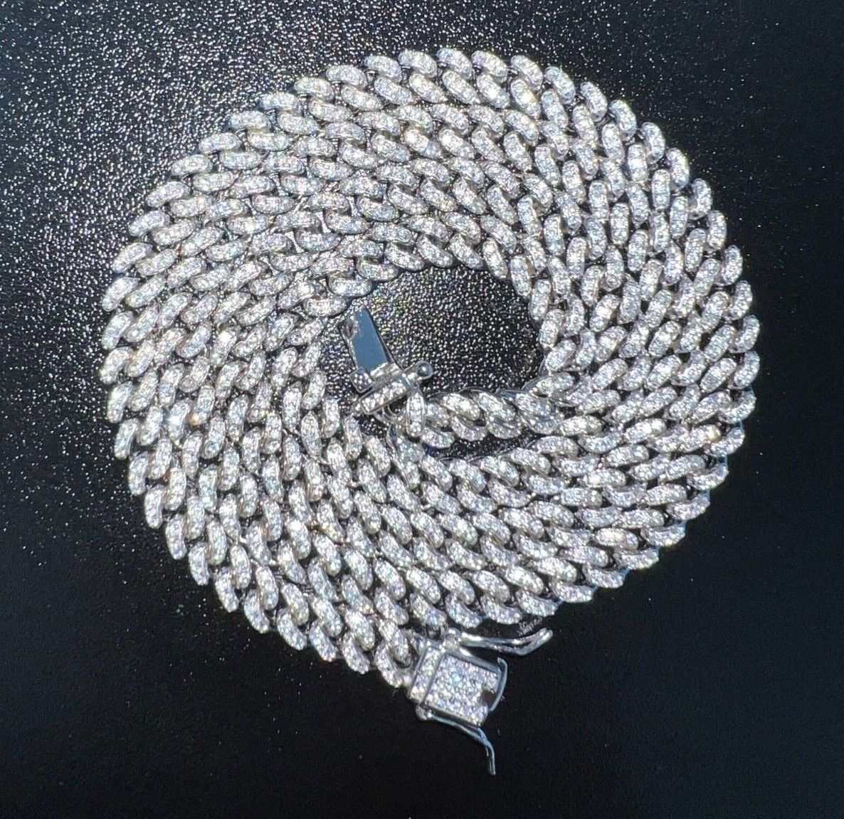Men's Moissanite Cuban Curb Link Chain in Sterling Silver with icy moissanite stones.