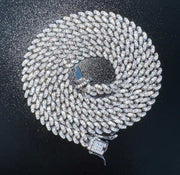 Men's Moissanite Cuban Curb Link Chain in Sterling Silver with icy moissanite stones.