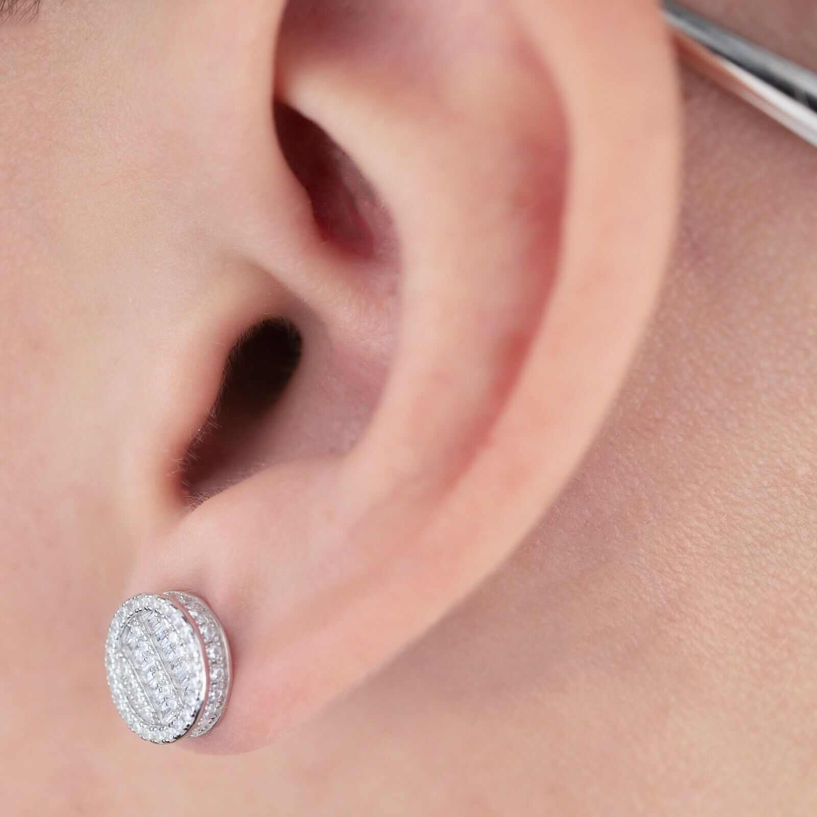 Round Baguette Stud Earrings