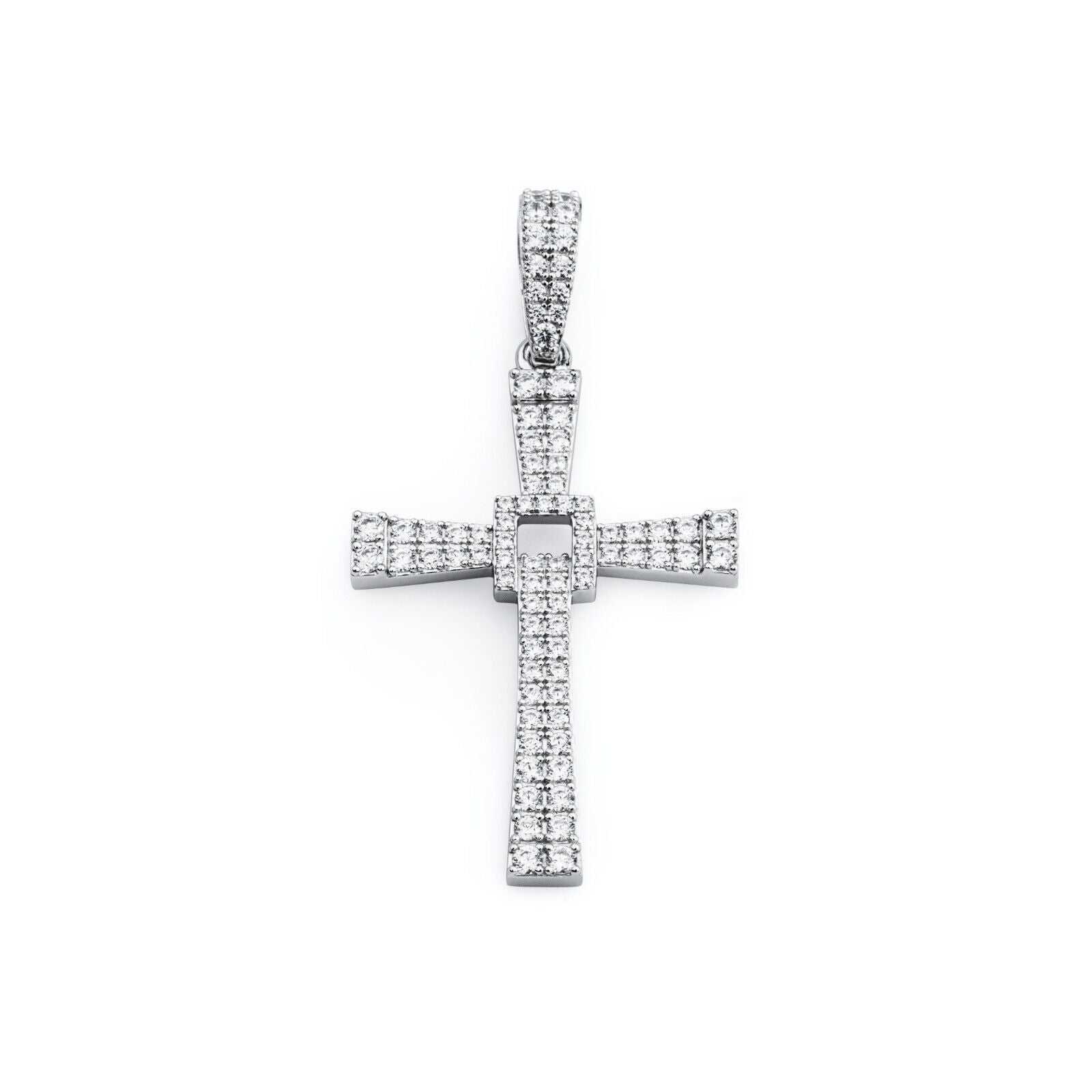 Silver cross pendant in 925 sterling silver with CZ stones, no chain included.