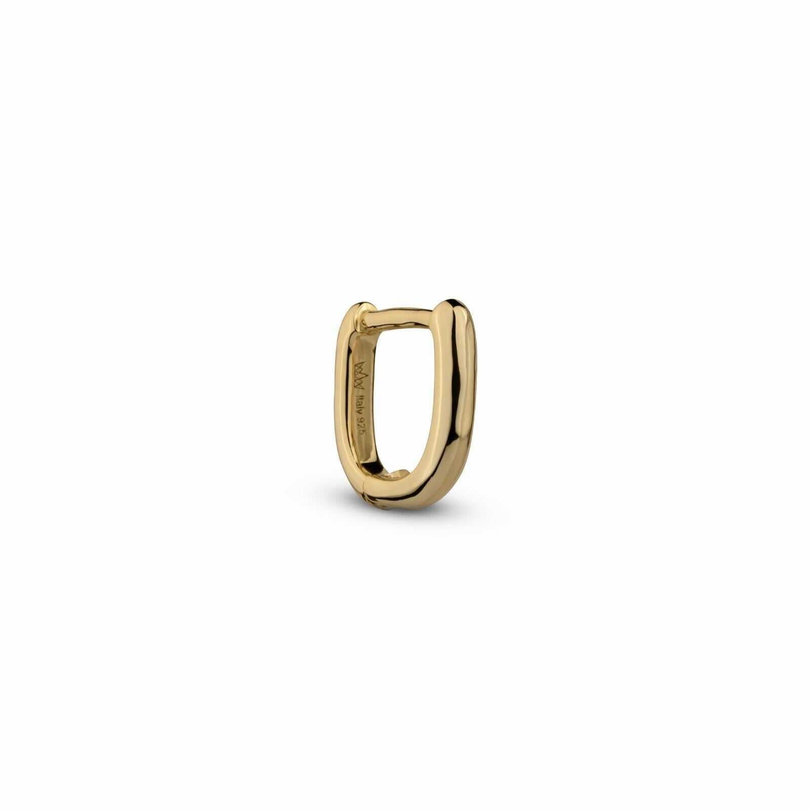 Gold huggie earring made of 14K gold and 925 sterling silver, 10mm round design.