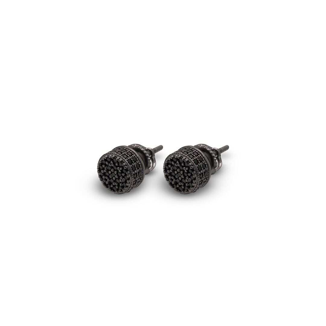 Black round stud earrings with 8mm cubic zirconia stone in solid 925 sterling silver.