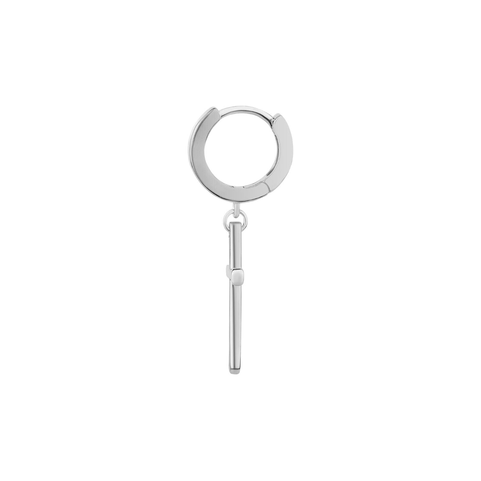 Sterling silver cross earrings with rhodium plating and hoop design.