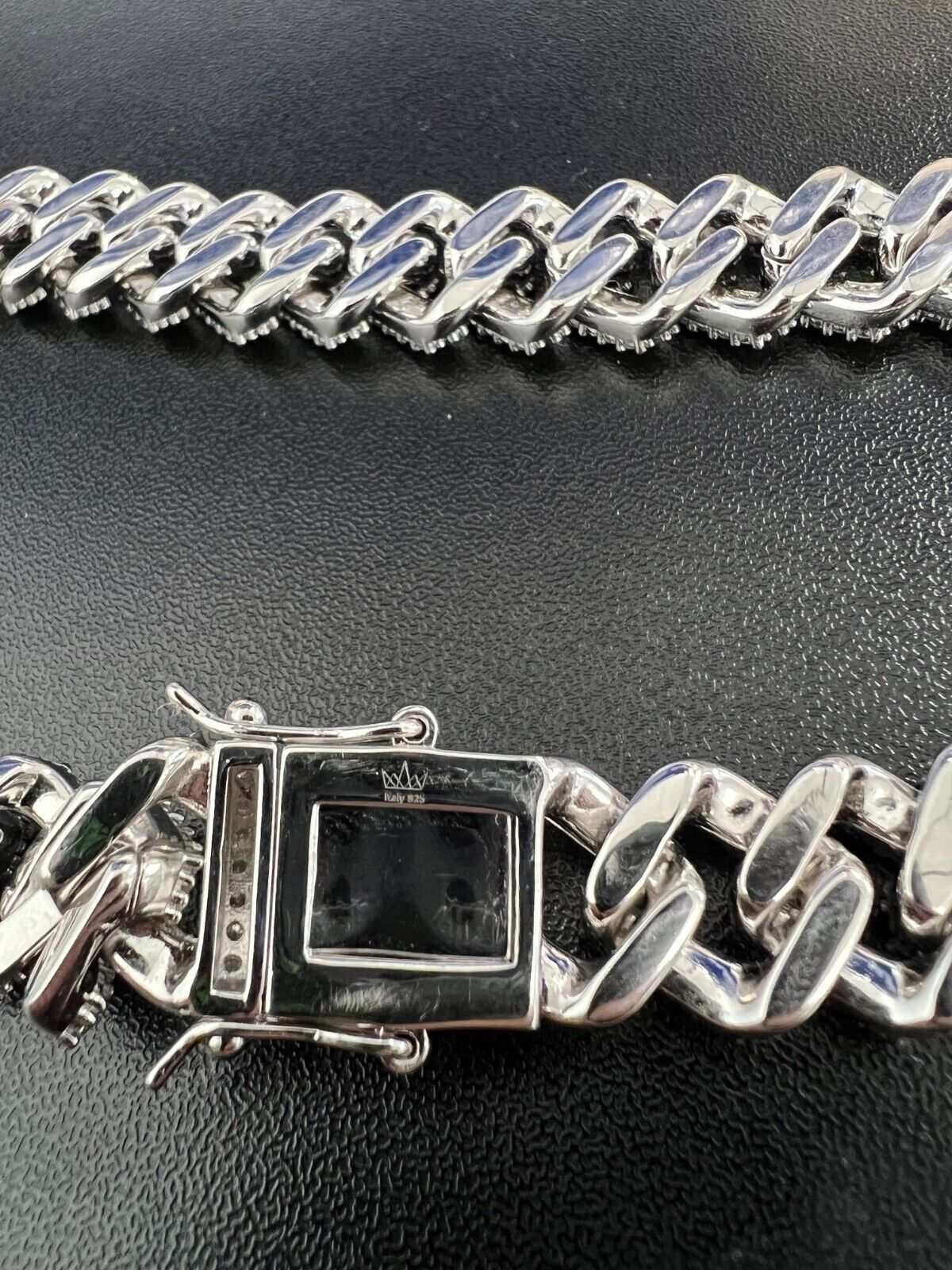 925 silver Miami Cuban link chain necklace with 23.97ct moissanite stones, iced hip hop style.