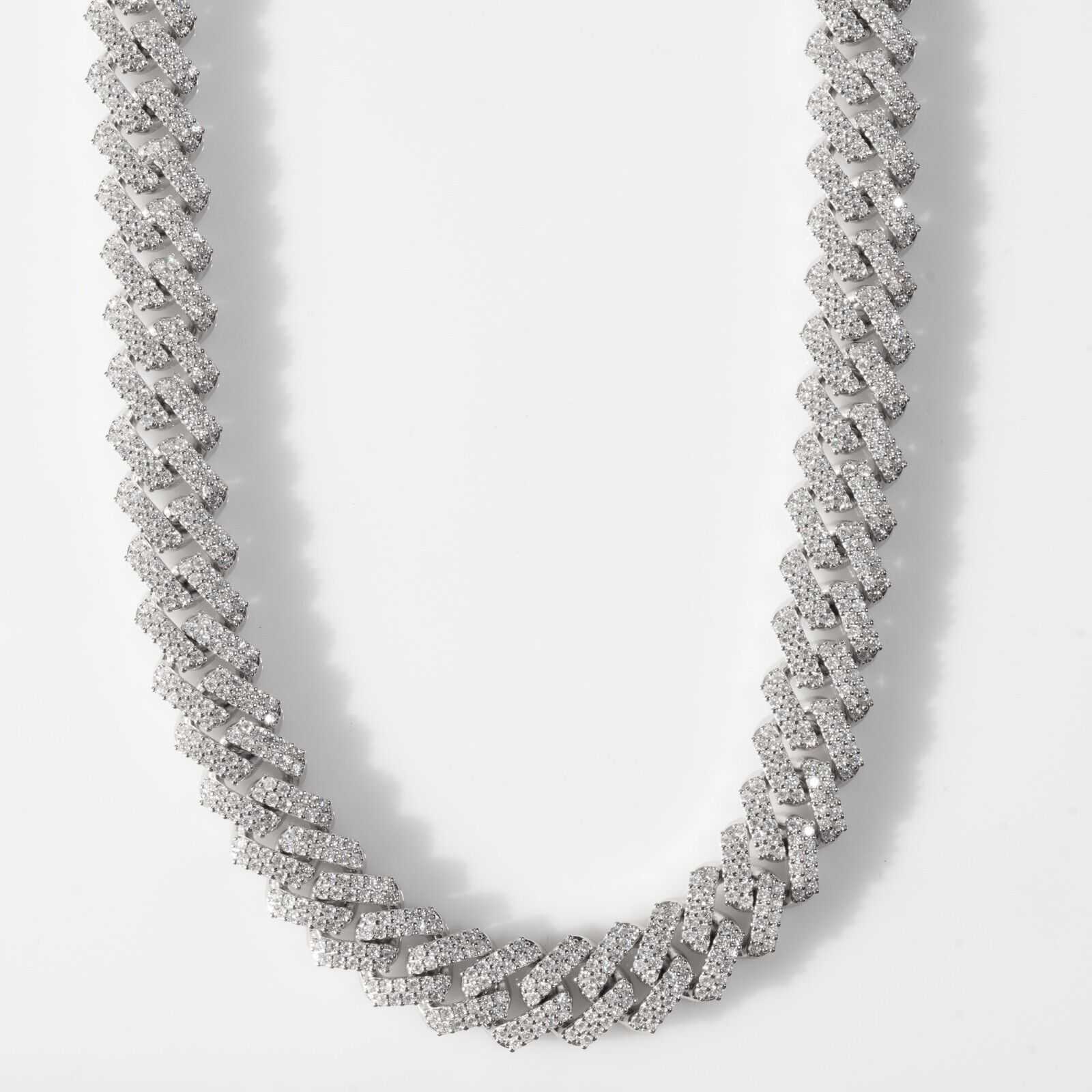 97ct Moissanite Miami Cuban Link Chain Iced Hip Hop 925 Silver Necklace with 14MM thickness.