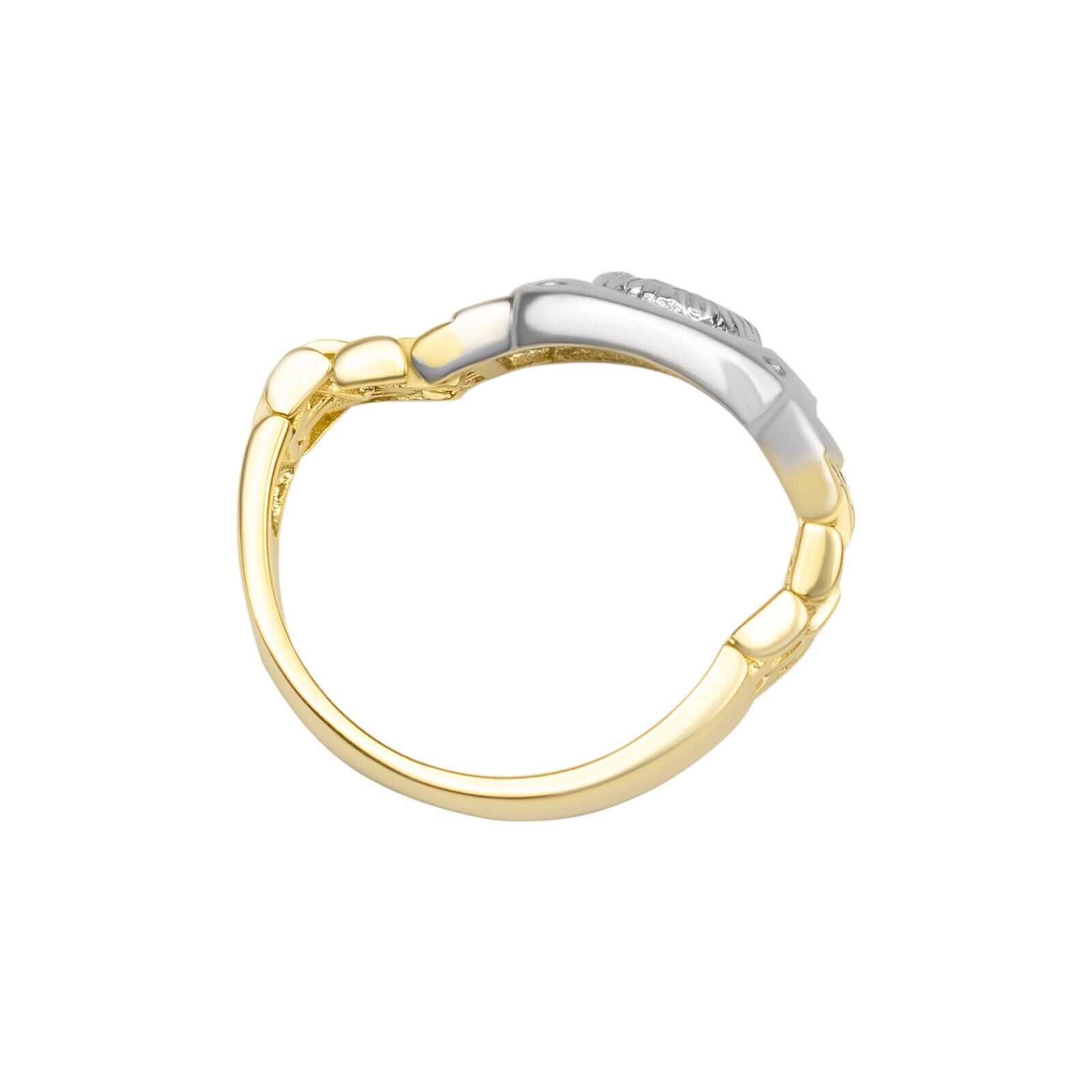 10K yellow gold plated watch ring with cubic zirconia and flexible watch band design.