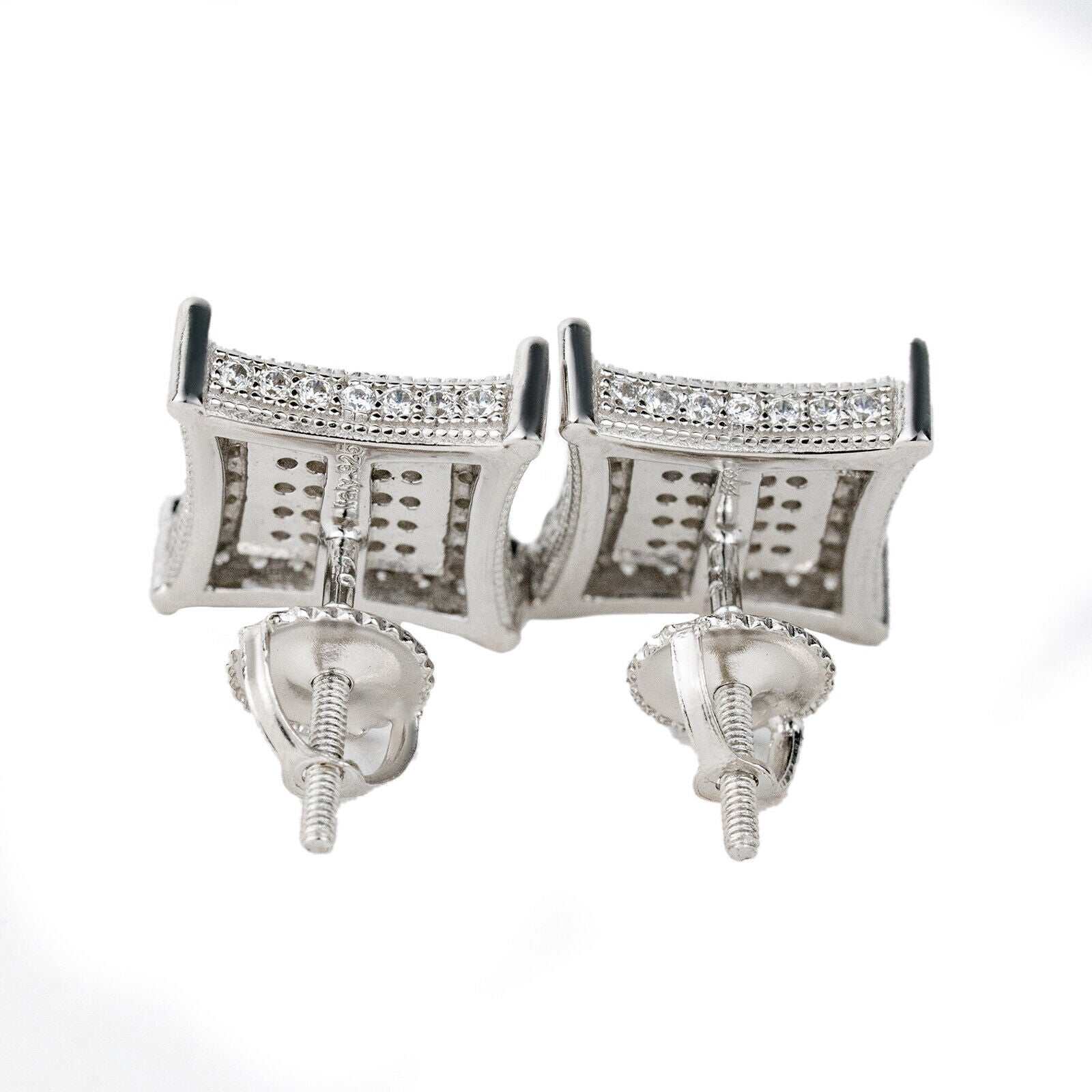 Men's real solid 925 sterling silver kite shaped earrings with 10mm iced CZ.