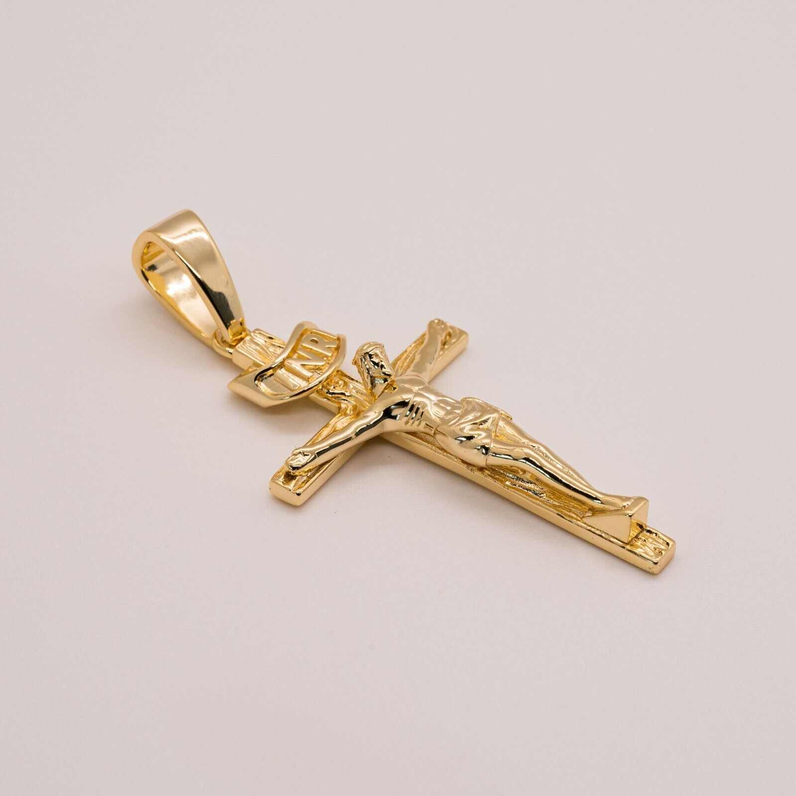 Gold Vermeil Jesus Cross Crucifix Pendant - Solid 925 Sterling Silver