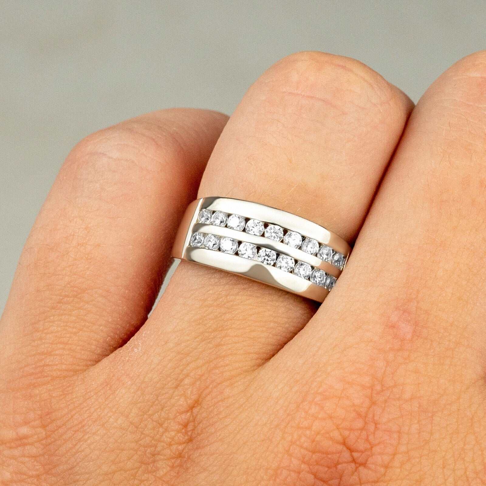 Real Solid 925 Sterling Silver CZ Hip Hop Ring Iced Pinky Wedding Band Men on finger