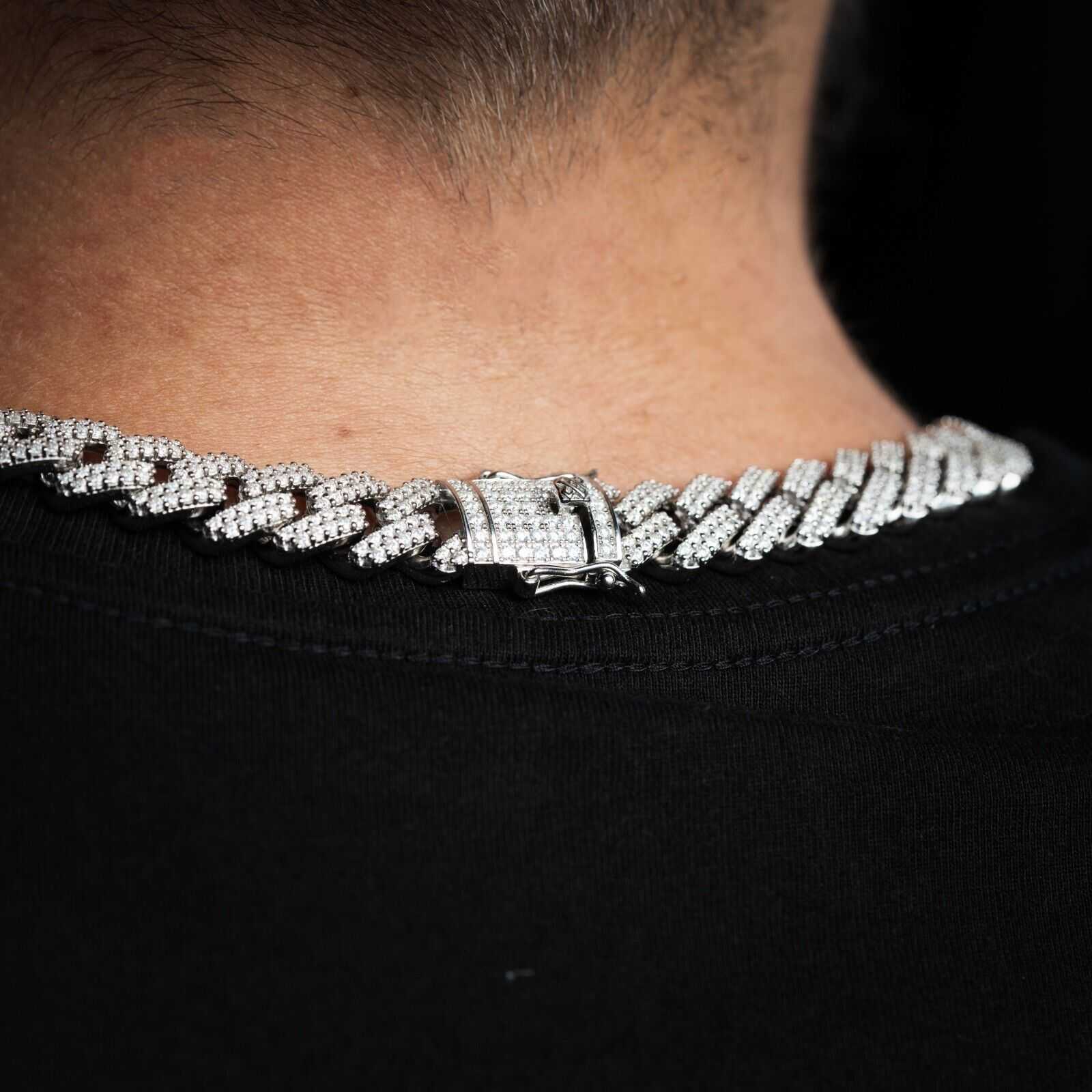 23.97ct Moissanite Miami Cuban Link Chain Hip Hop 925 Silver Necklace