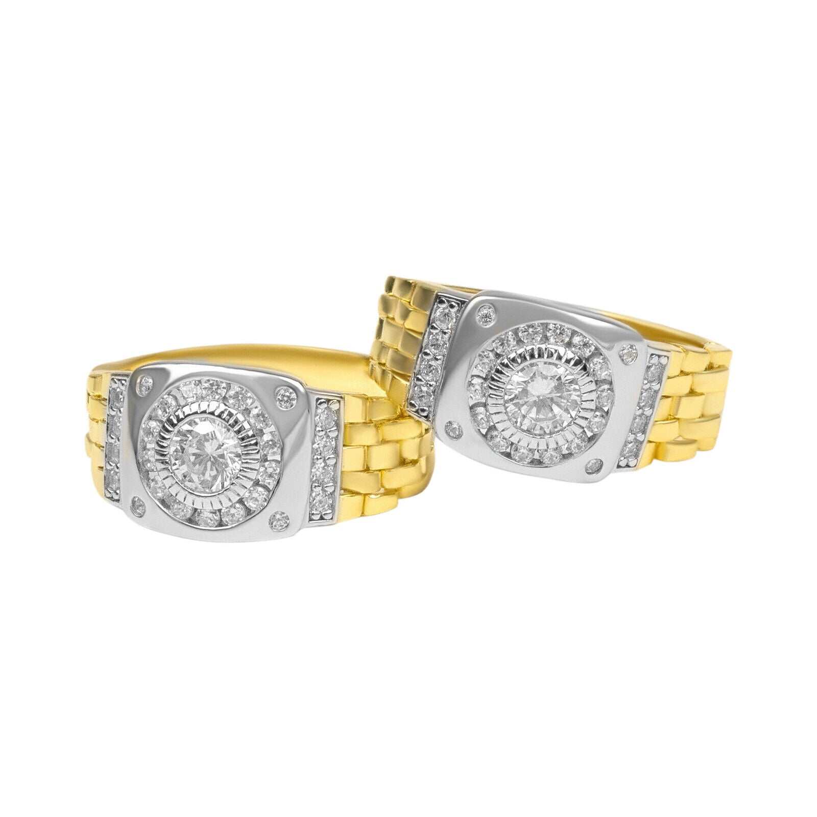 10K yellow gold plated watch ring with cubic zirconia, flexible band design, and 925 sterling silver.