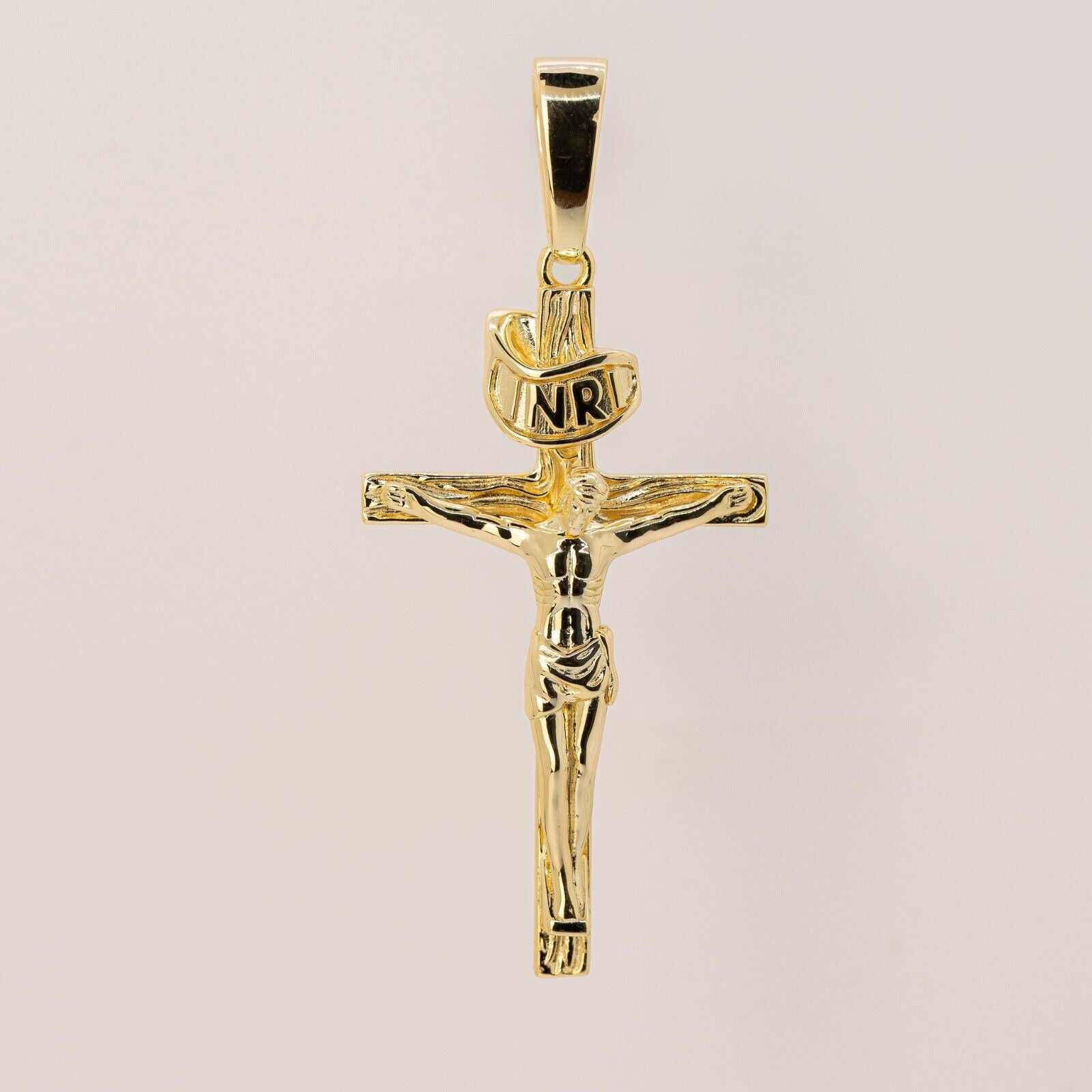 Gold Vermeil Jesus Cross Crucifix Pendant - Solid 925 Sterling Silver