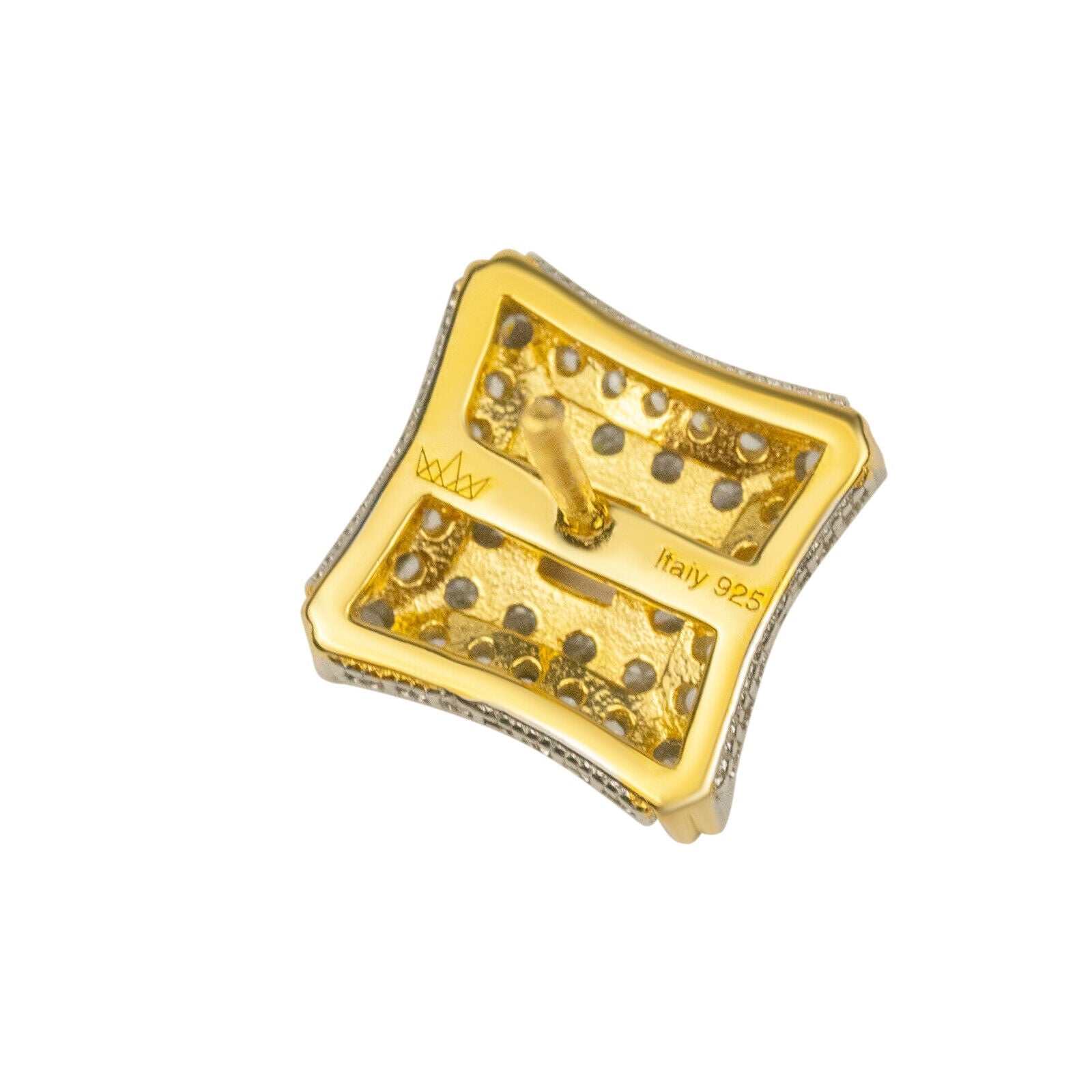 Men's solid 925 sterling silver earrings with 14K gold finish and cubic zirconia, hip hop style.