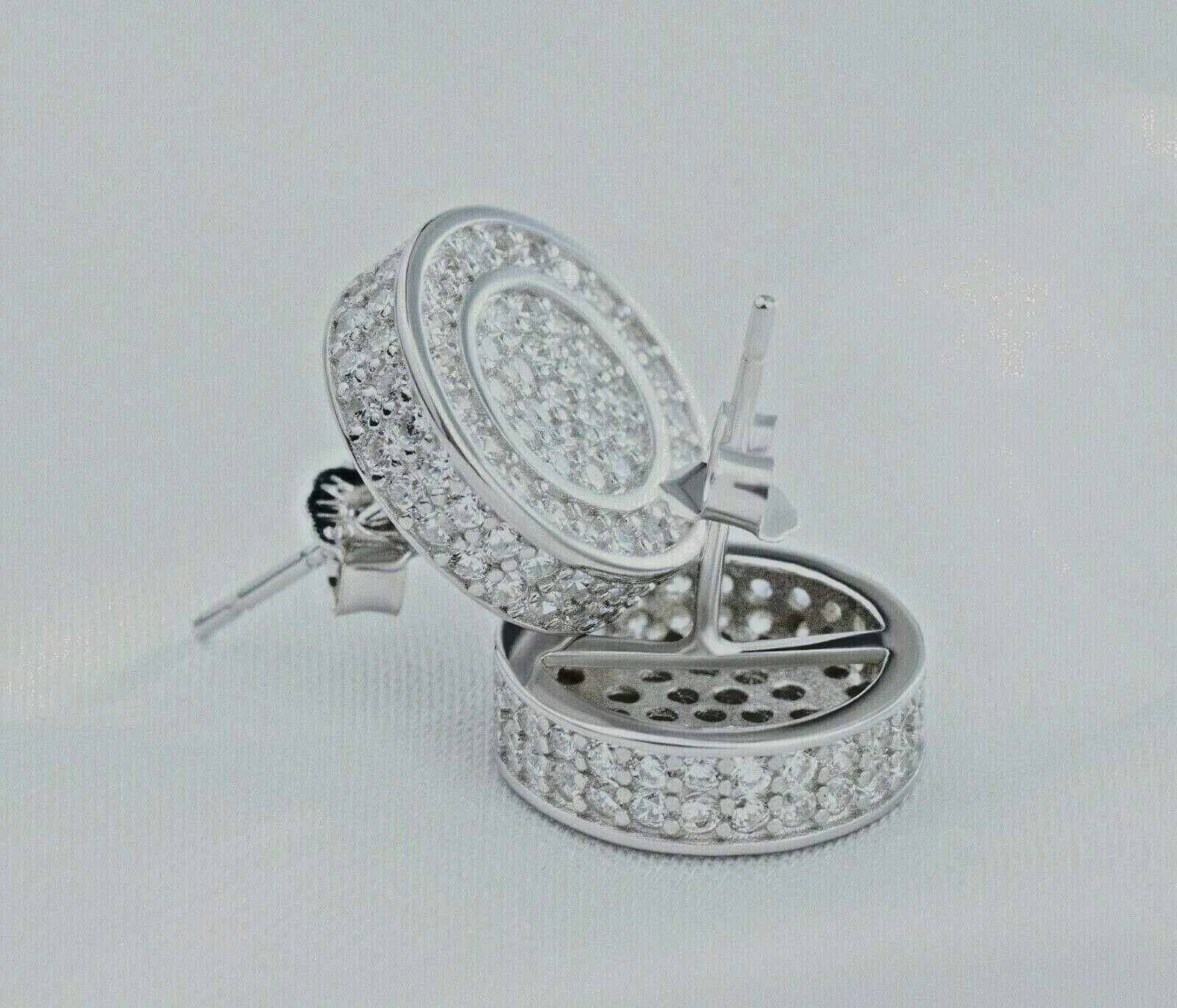 Real Solid 925 Silver Iced CZ Hip Hop Men's Earrings, 18k Gold Finish, Big Studs.