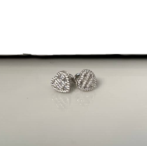 Baguette heart shaped earrings in sterling silver and gold with simulated diamonds.