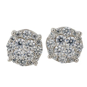 Men's 925 sterling silver round lobe screw back CZ hip hop earrings.