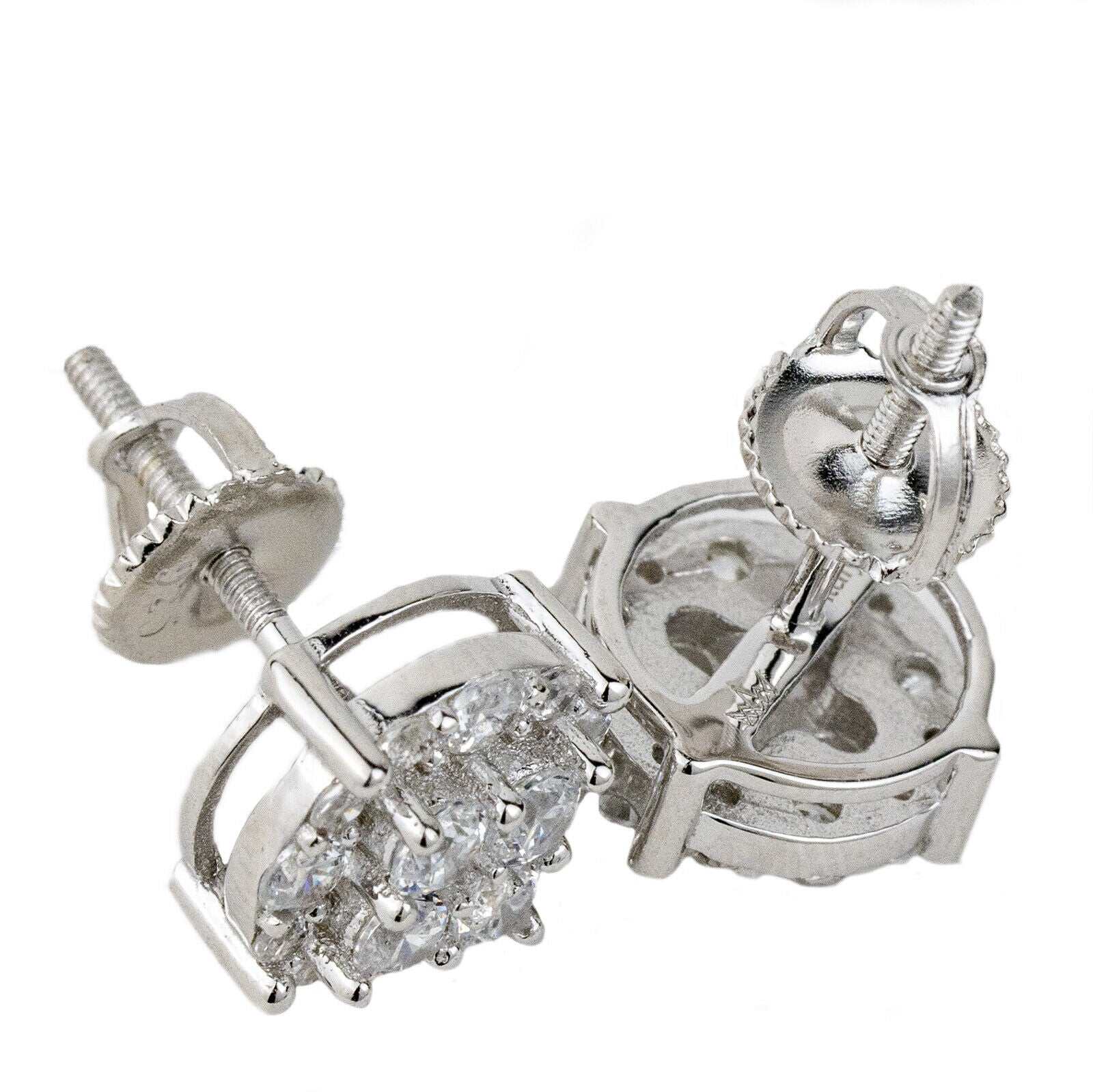 Men’s 925 Sterling Silver Round Lobe Screw Back CZ Hip Hop Earring.