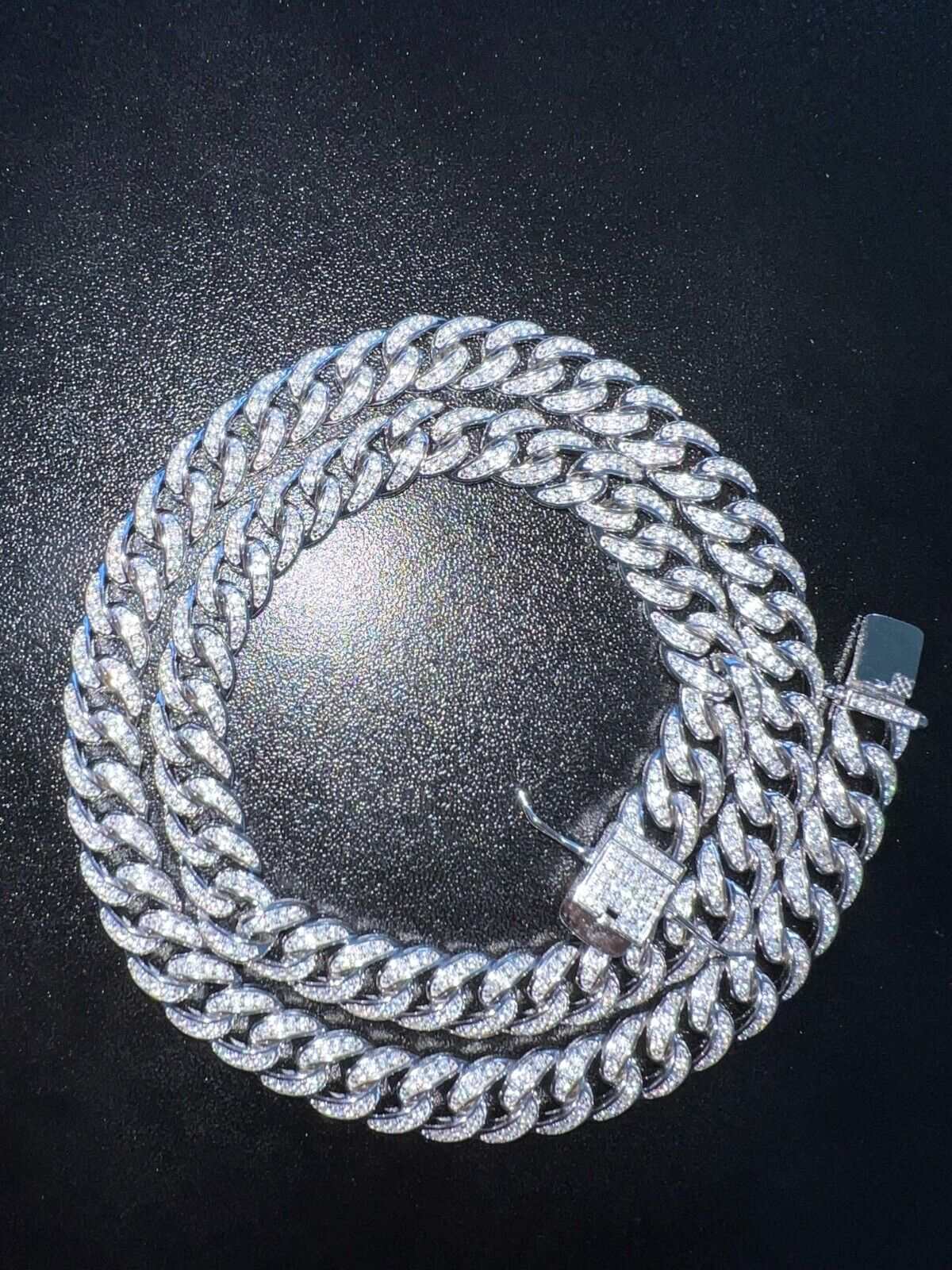 9MM Moissanite Real Miami Cuban Chain in 925 Sterling Silver with Iced Hip Hop Design.