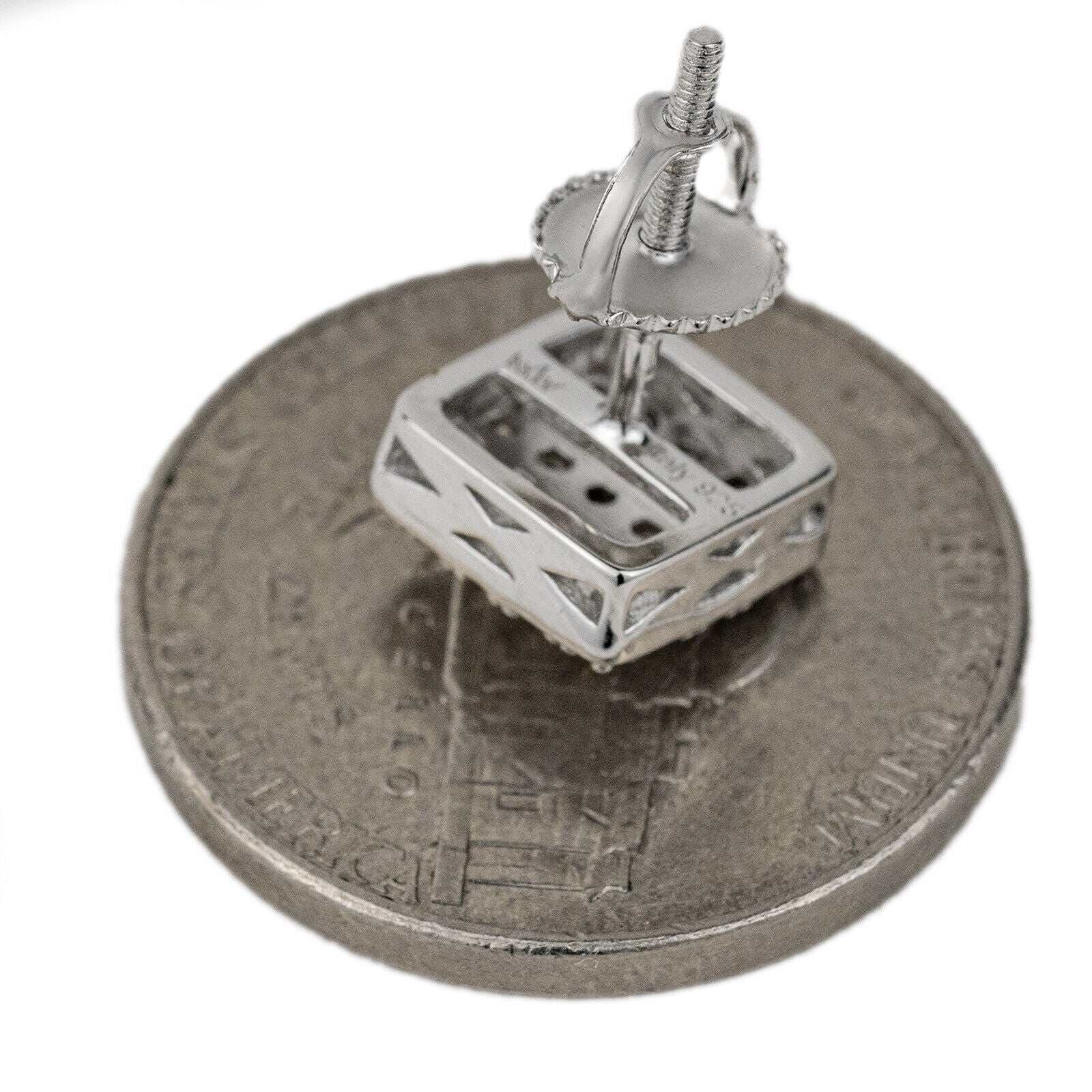 Mens 925 sterling silver square CZ earring with screw back on coin.
