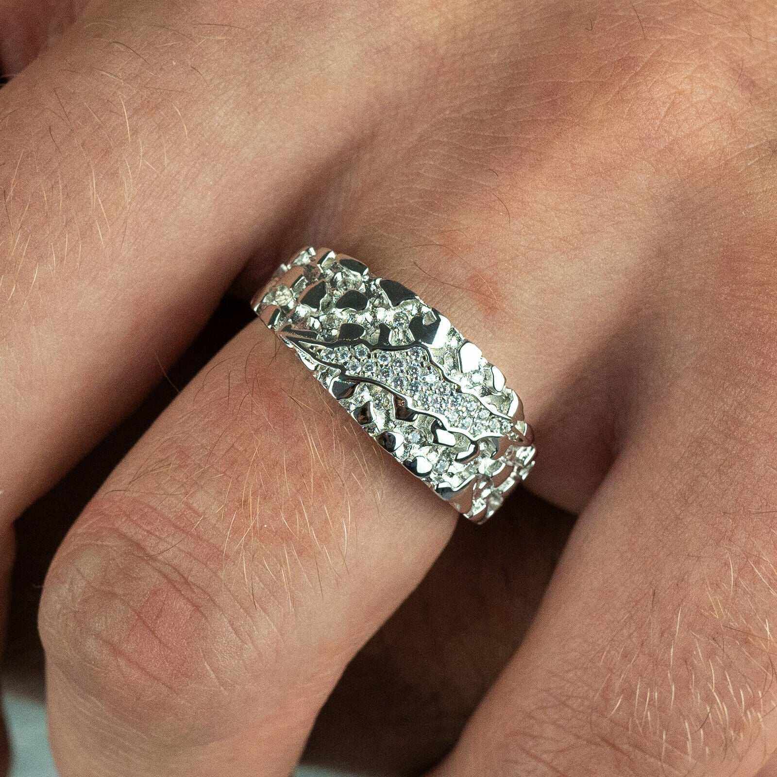 Nugget Claw Mark Ring in solid 925 sterling silver with CZ stone, 10mm width.