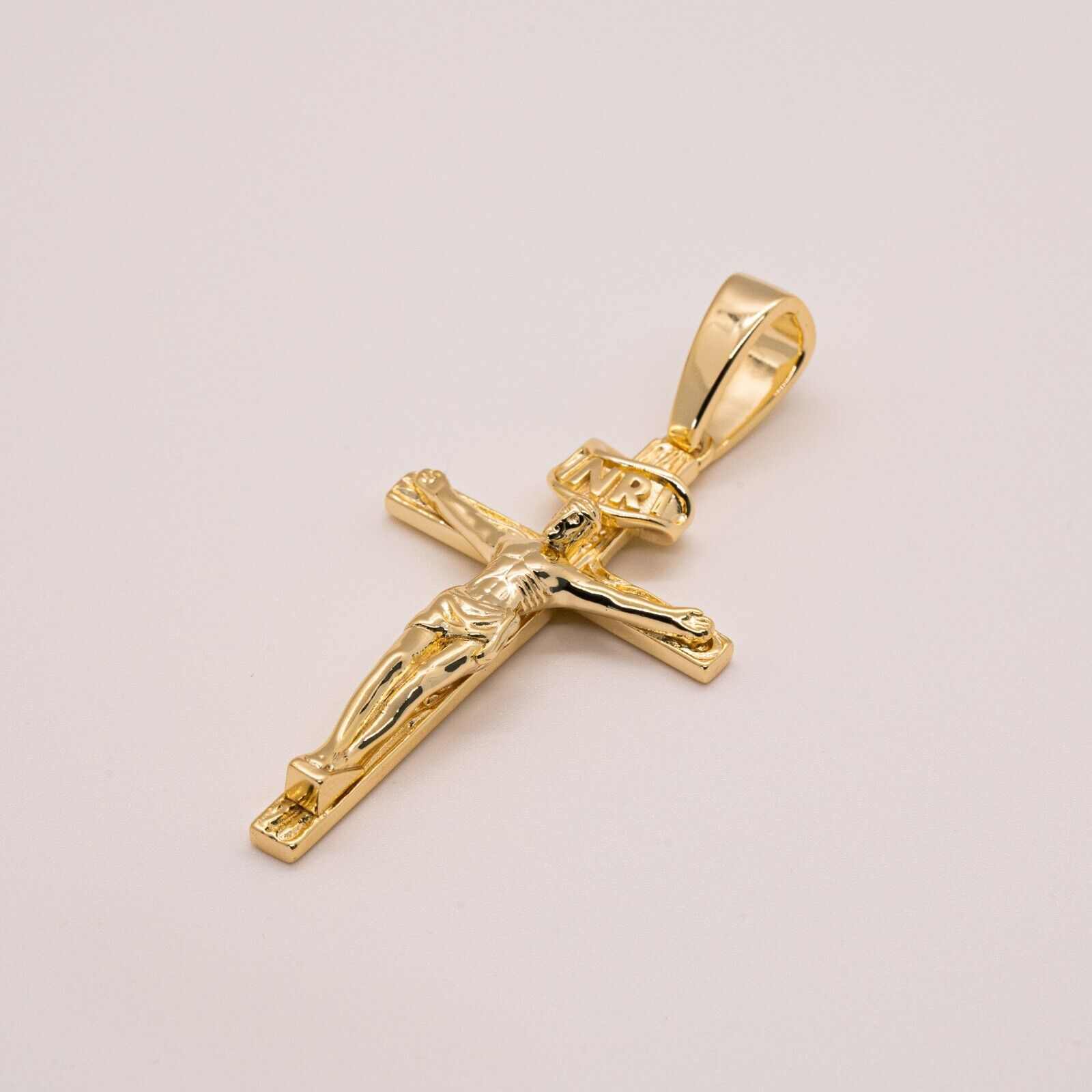 Gold Vermeil Jesus Cross Crucifix Pendant - Solid 925 Sterling Silver