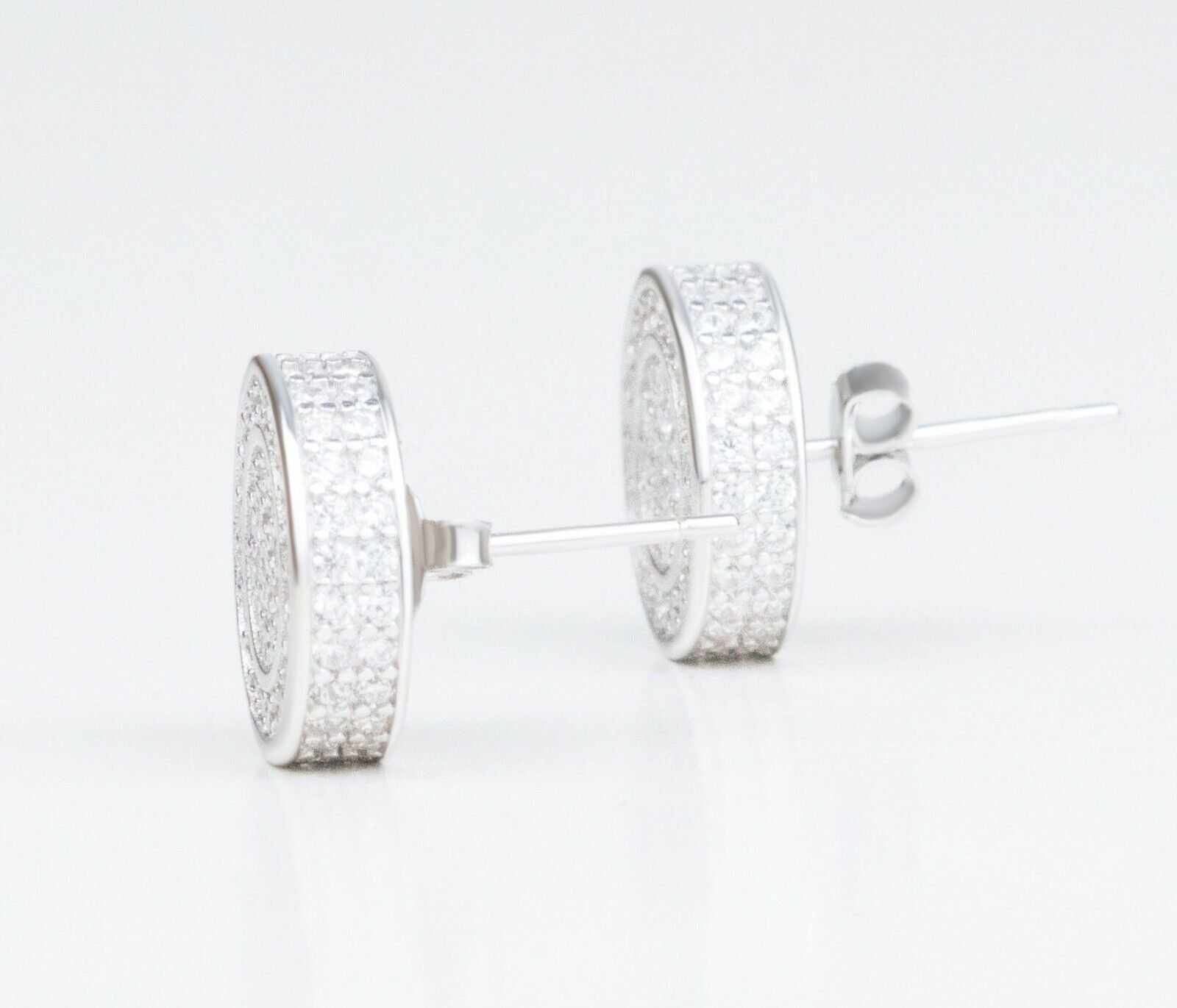 Real Solid 925 Silver Iced CZ Hip Hop Men's Earrings with 18k Gold Finish.