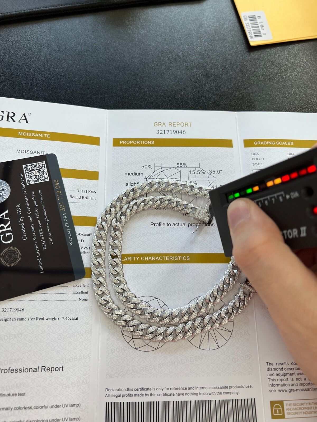 9MM Moissanite Real Miami Cuban Chain with GRA certificate and diamond tester.