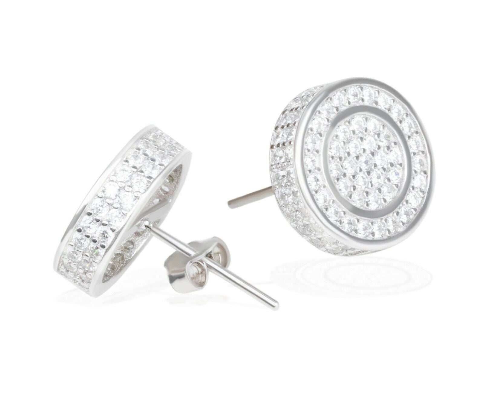 Real solid 925 silver iced CZ hip hop men's earrings with 18k gold finish, showcasing big studs.