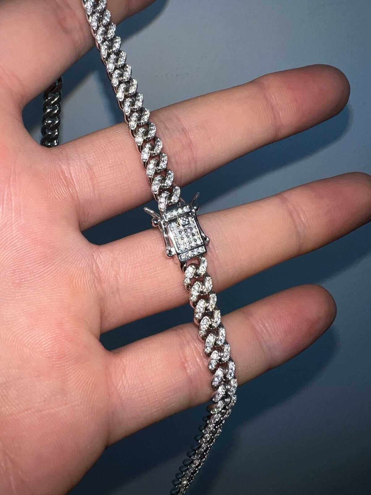 Men's moissanite Cuban curb link chain iced hip hop solid 925 silver necklace.