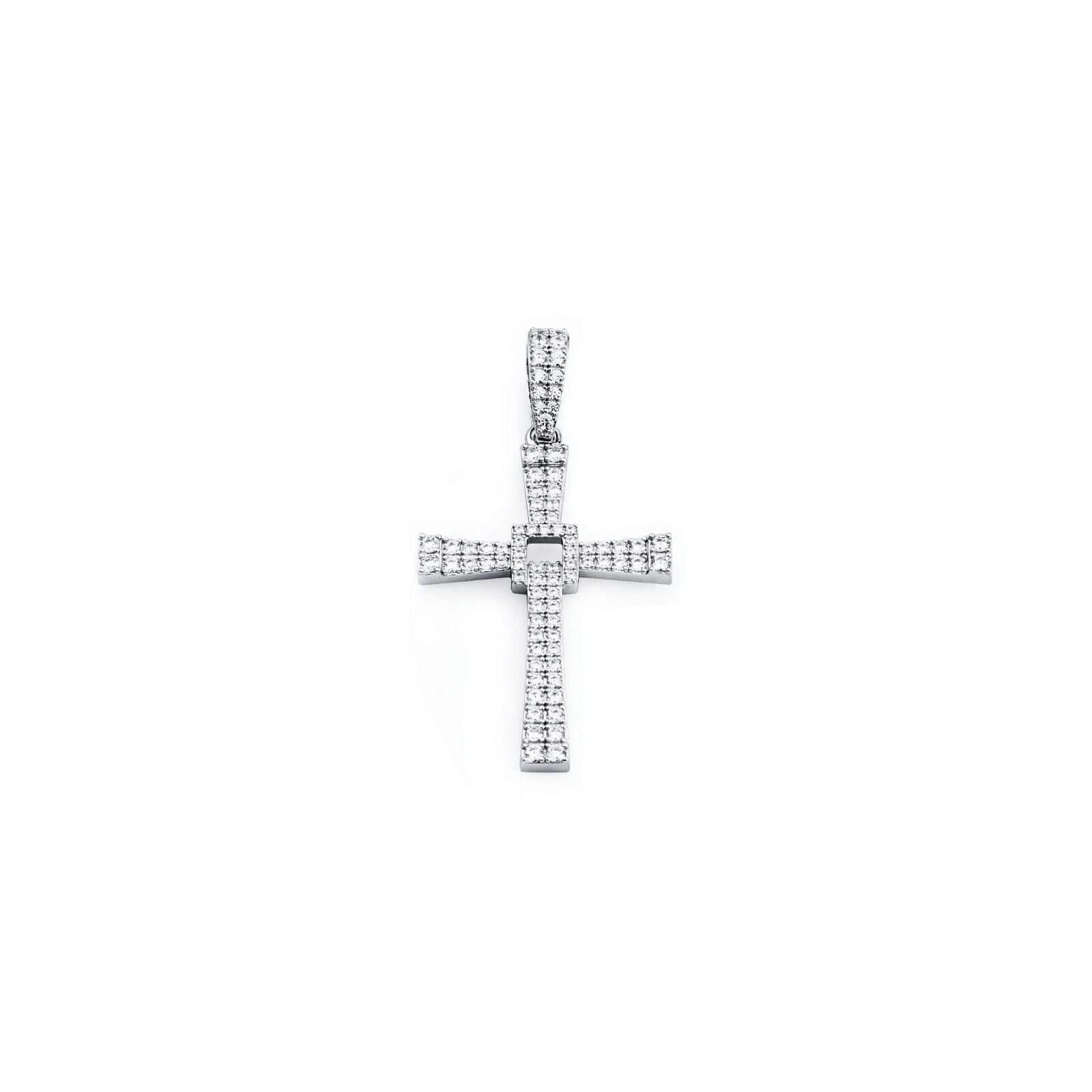 Silver Cross Pendant made of 925 sterling silver with rhodium plating and CZ stones.