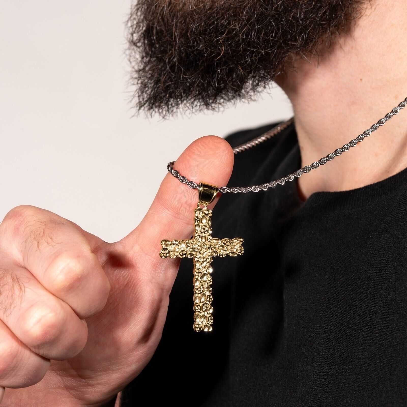 Gold Nugget Cross Pendant