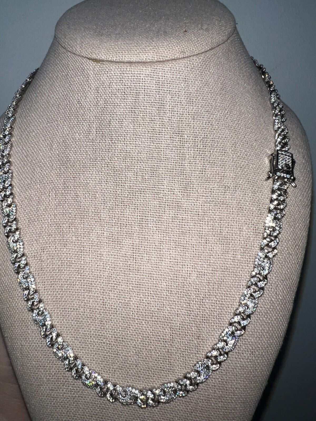 Moissanite Miami Cuban Mariner Link Chain Iced Hip Hop 925 Silver Necklace on display.