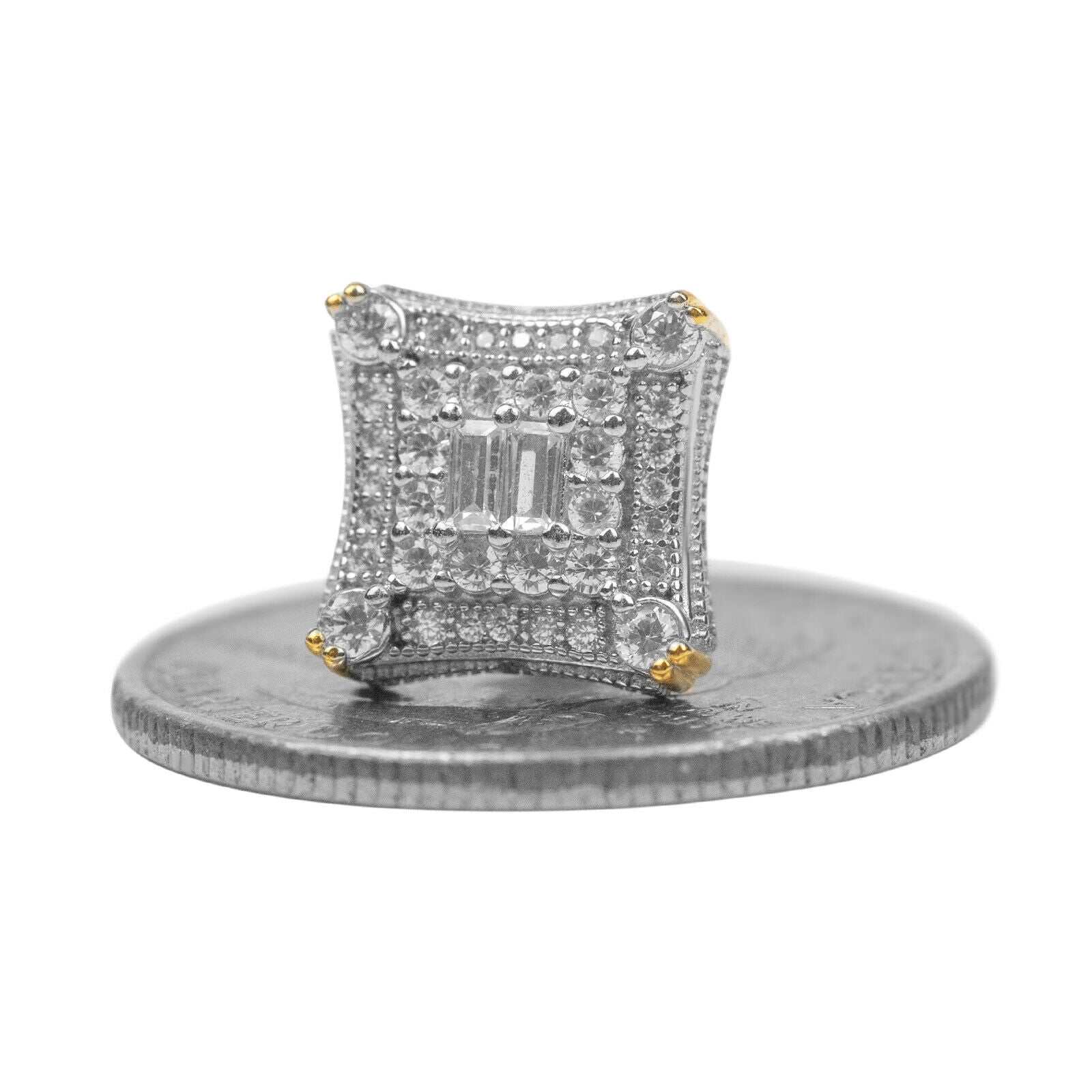 Mens 925 Sterling Silver 14K Gold Hip Hop Earrings Stud CZ
