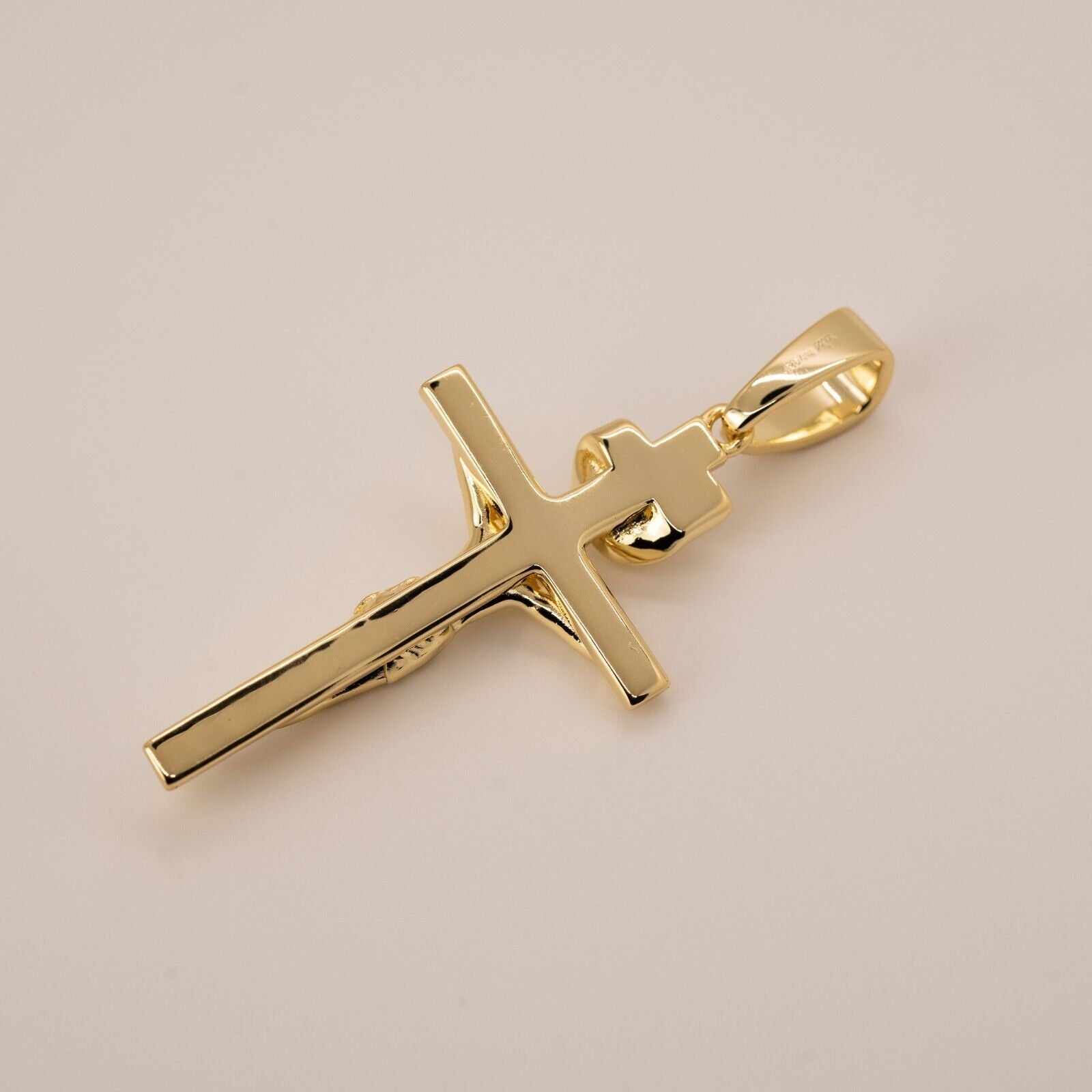 Gold Vermeil Jesus Cross Crucifix Pendant - Solid 925 Sterling Silver