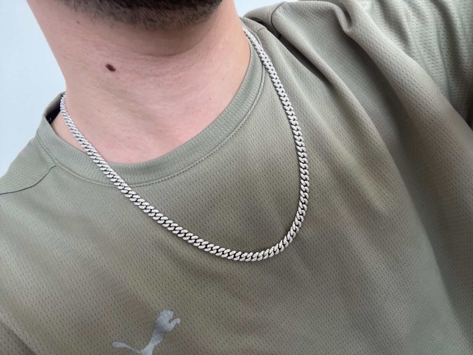 Men's Moissanite Cuban Curb Link Chain Necklace in Solid 925 Silver with Iced Hip Hop Style.