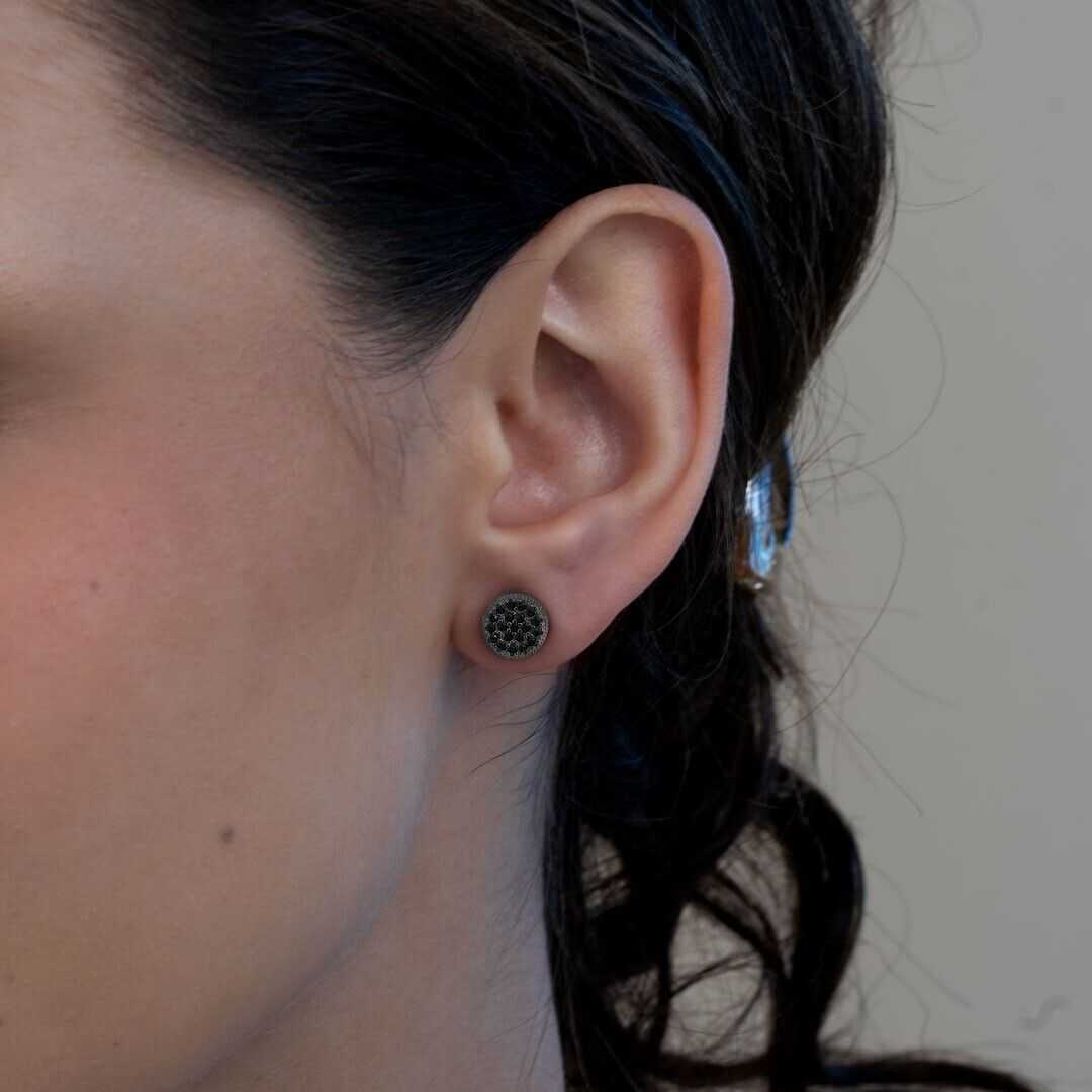 Black Round Stud Earrings