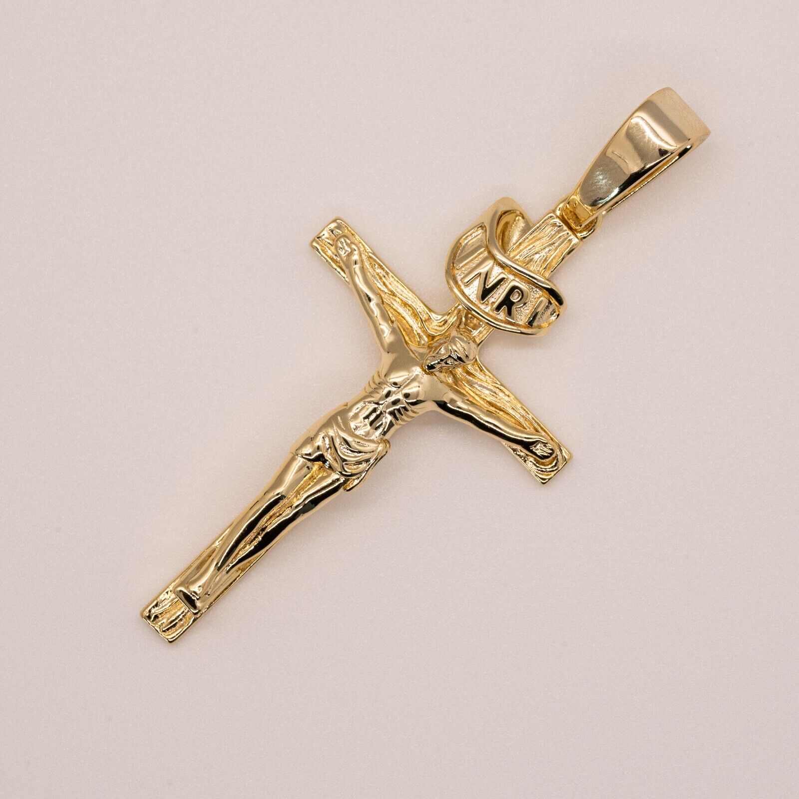 Gold Vermeil Jesus Cross Crucifix Pendant - Solid 925 Sterling Silver