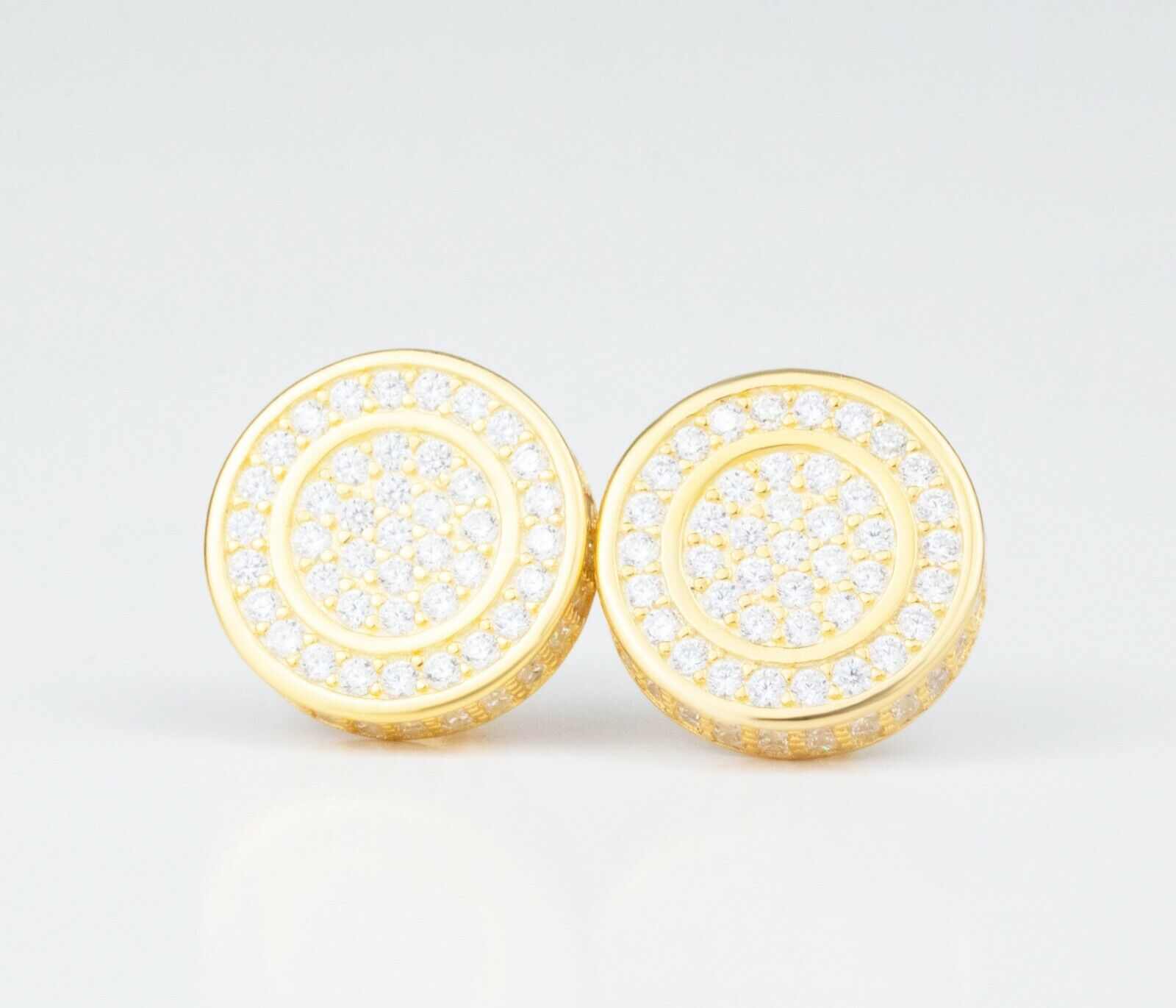 Real solid 925 silver iced CZ hip hop men's earrings with 18k gold finish.