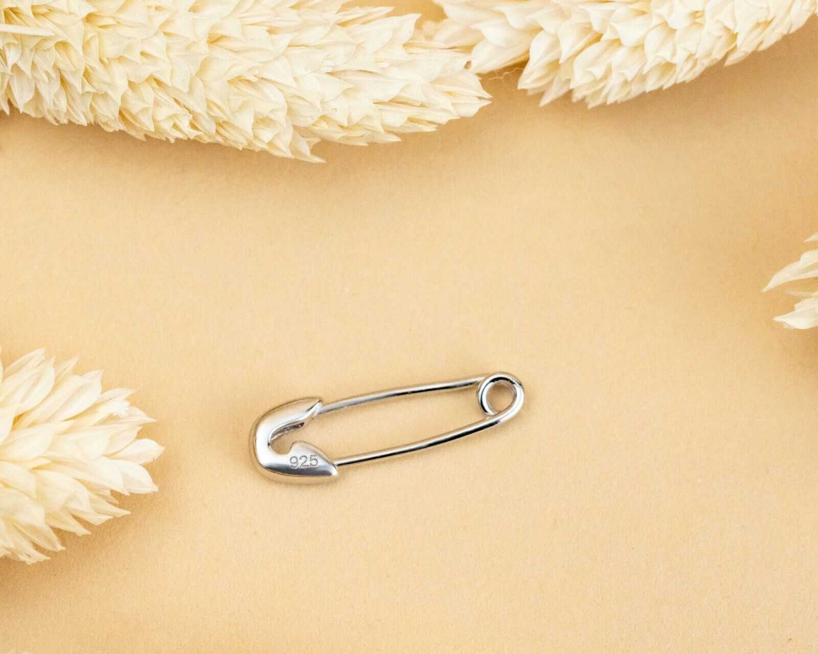 Modern geometric 925 sterling silver safety pin earring, 14K gold plated.