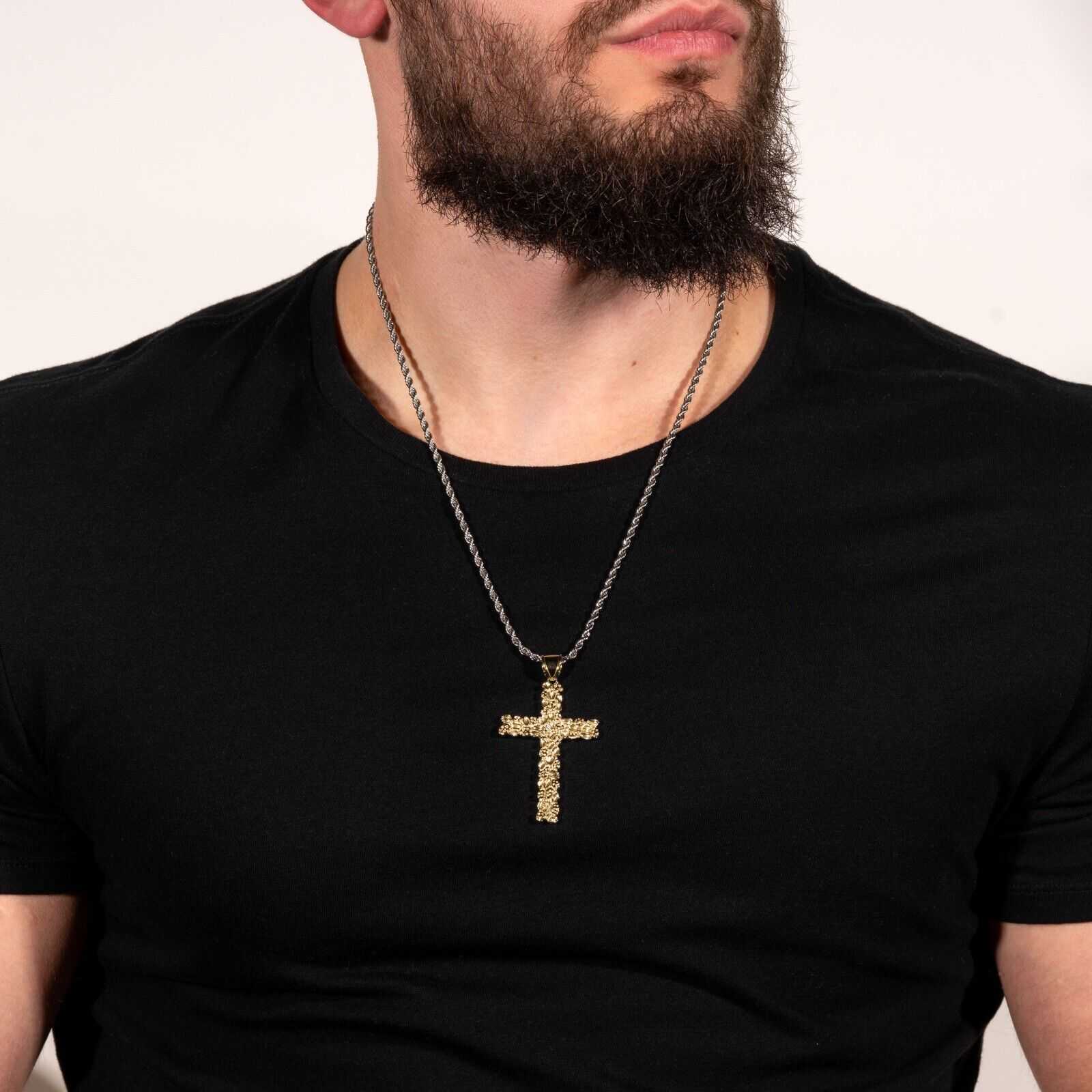 Gold Nugget Cross Pendant