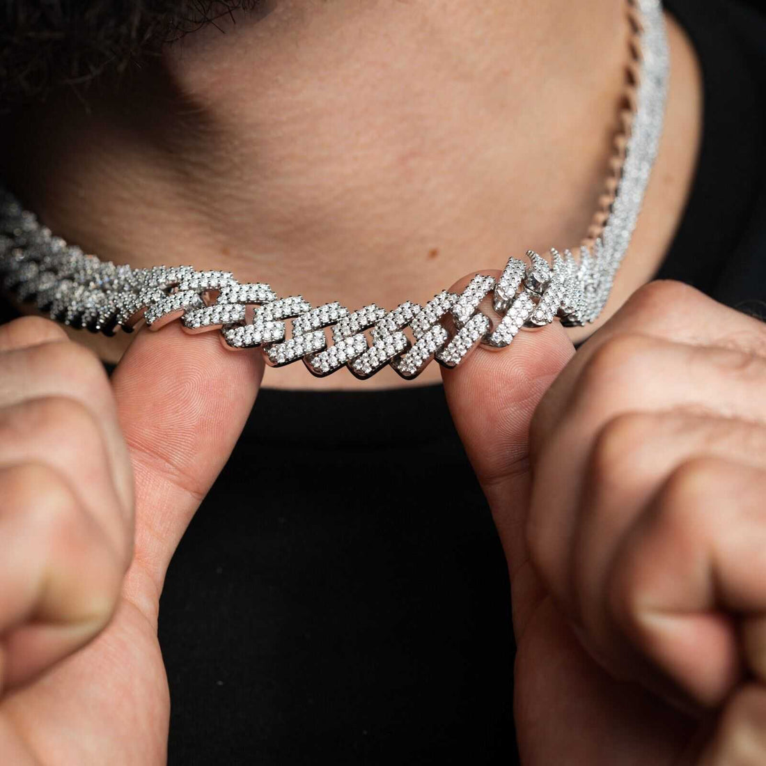 97ct Moissanite Miami Cuban Link Chain, Iced Hip Hop 925 Silver Necklace