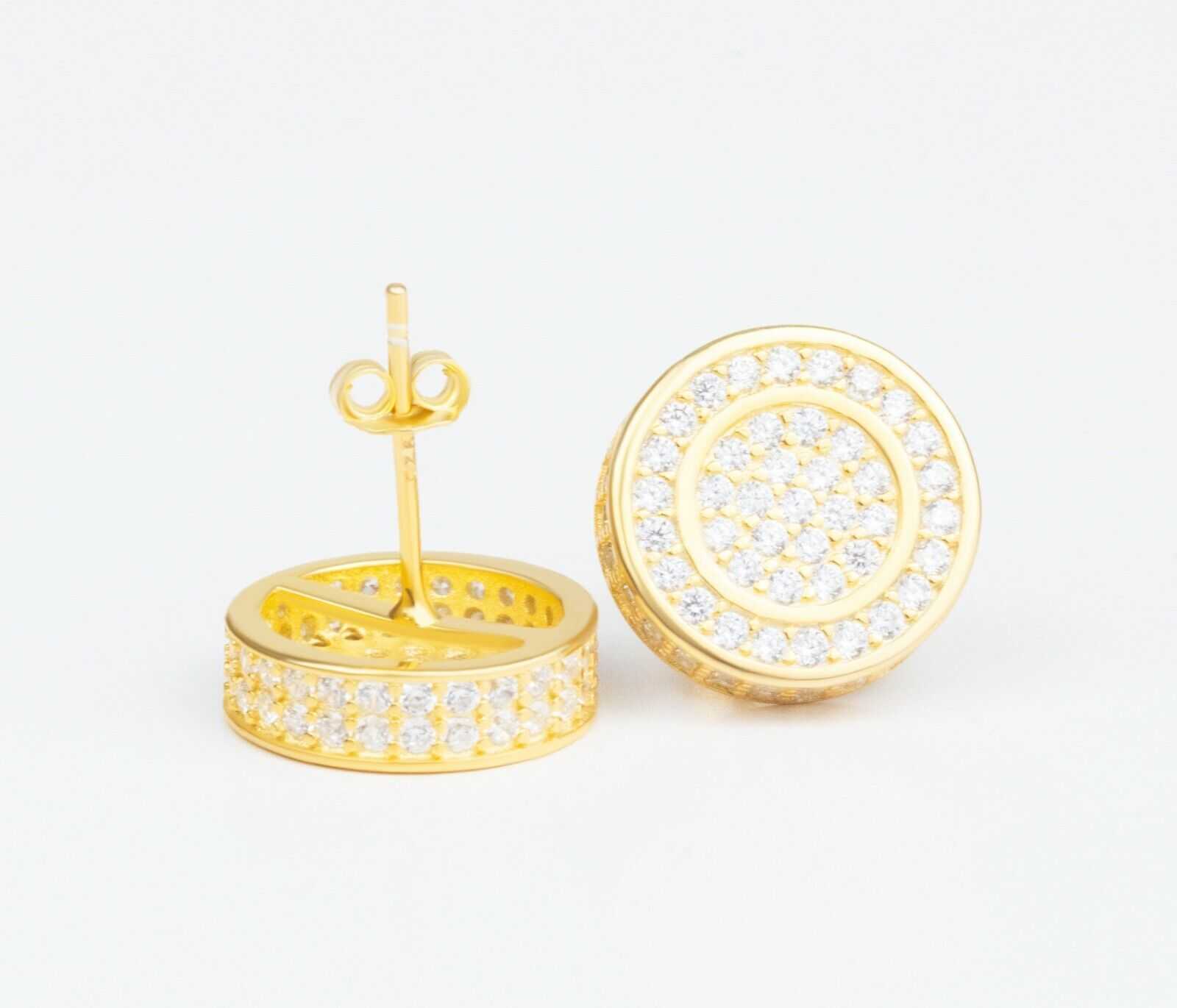 Real Solid 925 Silver Iced CZ Hip Hop Men's Earrings with 18k Gold Finish.