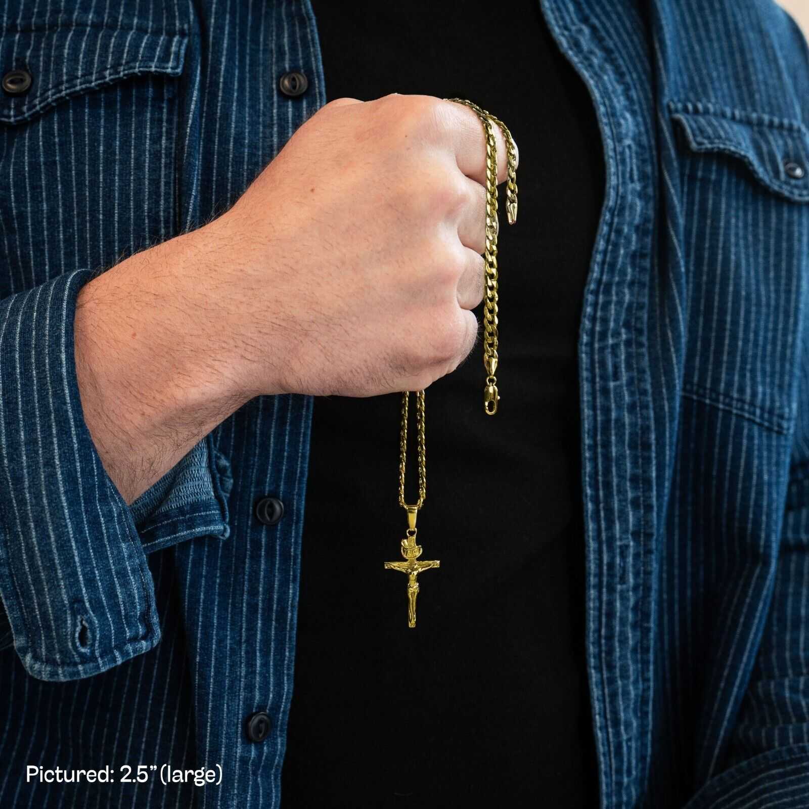 Gold Vermeil Jesus Cross Crucifix Pendant - Solid 925 Sterling Silver